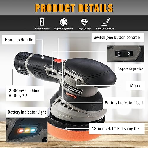 Miniatura 4 de Pulidora pulidora inalámbrica para muebles de automóvil, kit de pulidora eléctrica, máquinas pulidoras y pulidoras de automóviles con 2500-5500 RPM,