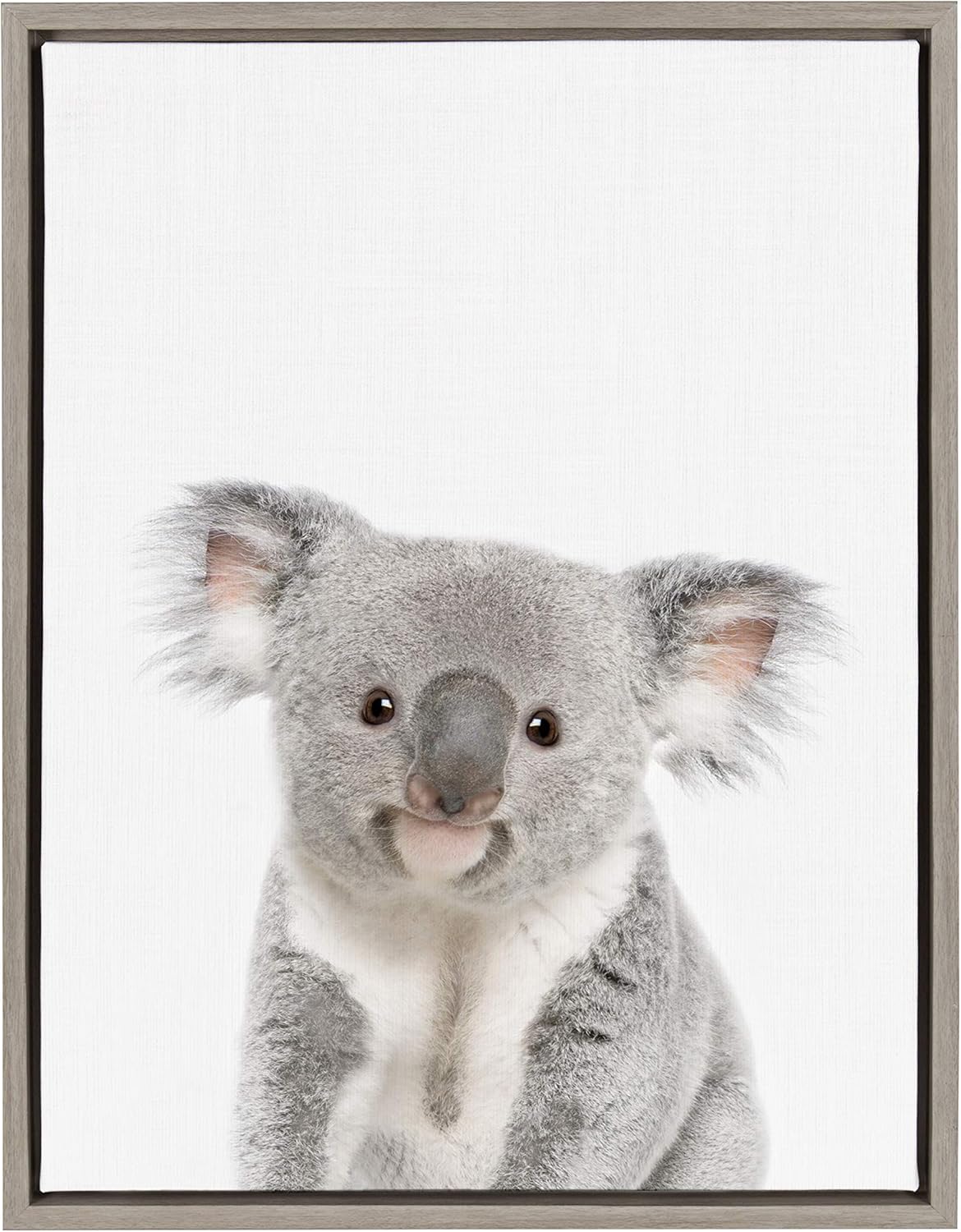 Kate and Laurel Sylvie Baby Koala Animal Print Portrait Framed Canvas Wall Art by Amy Peterson, 18x24 Gray