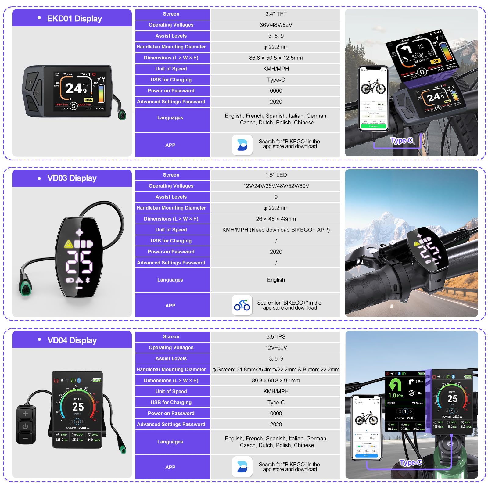 48V Kit Conversione Bici Elettrica Anteriore Posteriore 26 27,5 29 Pollici | 125EVH 125XVH Mozzo 20 700C Kit di Conversione Bici Elettrica Con Batteria E Display Opt - Motore Per Cassetta Mountain Bike