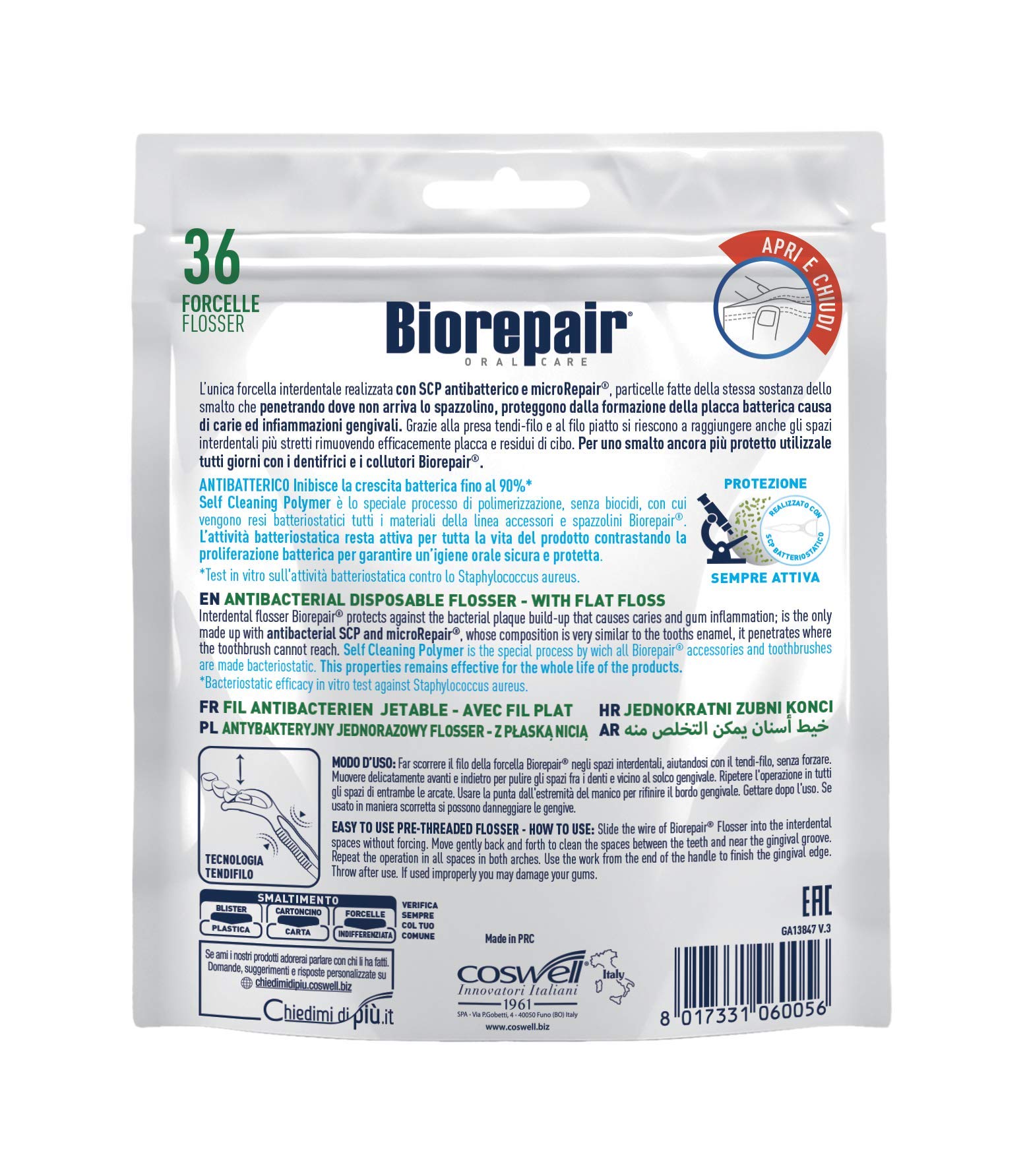 Biorepair, Forcelle Interdentali Monouso Con Microrepair® per Spazi Regolari e Stretti, per Igiene Orale, Ripara-Smalto, Aroma Menta Fresca, Pacco da 6 x 36 Pezzi