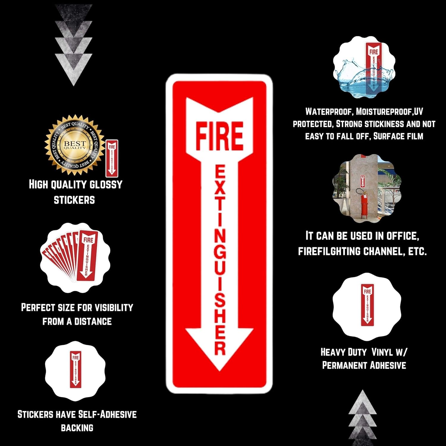 Fire Extinguisher Stickers, 4.25" x 11", 10 Pack, Durable, Self-Adhesive Decals, UV Protected and Waterproof