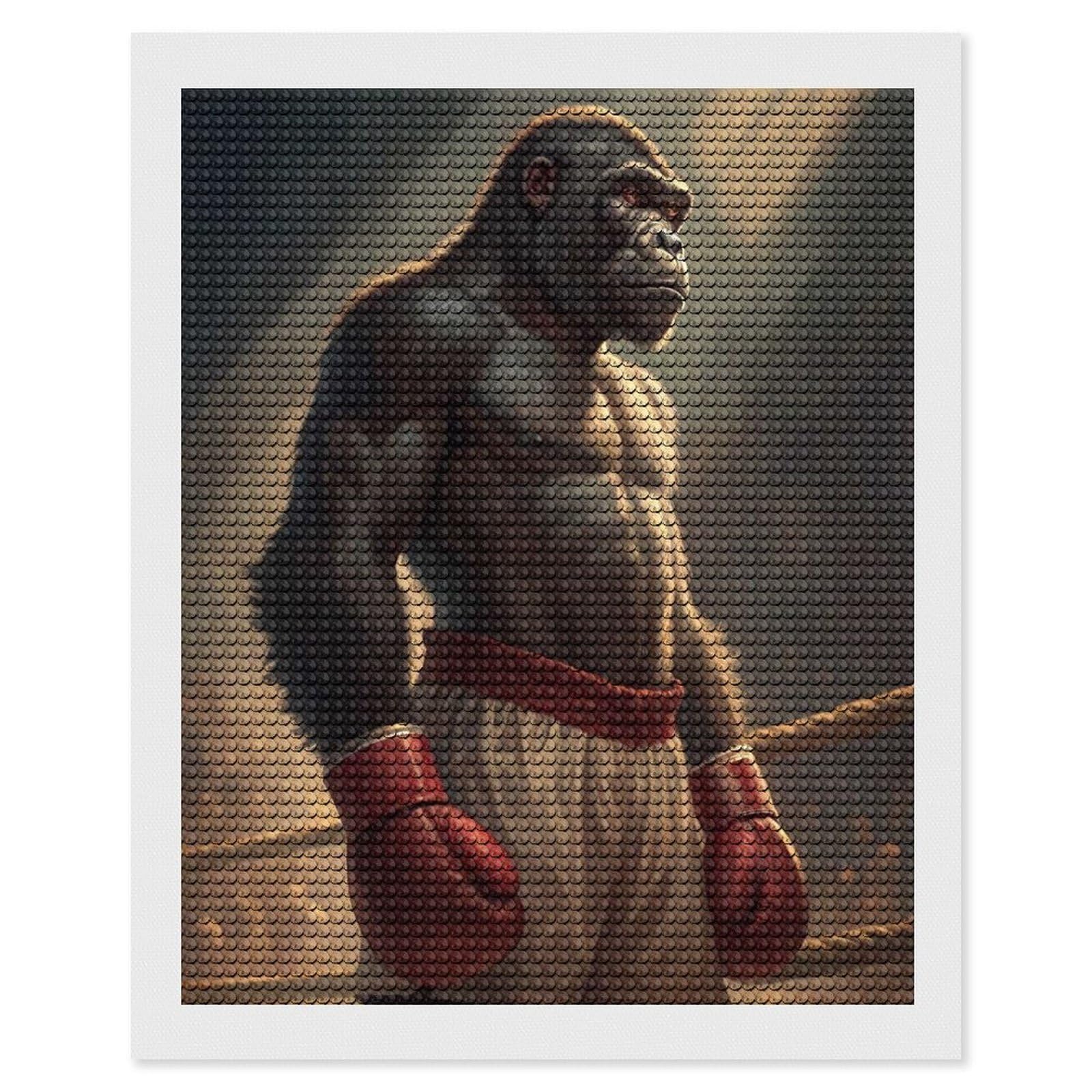 Junmoney Gorilla Boxer in Ring Diamond Painting Set 16"x20", Stress Relief Craft, Easy to Enjoy, Vintage Style Decor, Festive Craft Gift