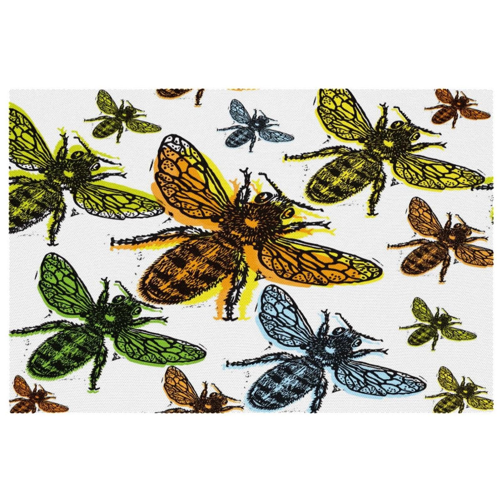 Set de table tissu Oxford résistant à la chaleur lavable lot de 4 abeille colorée