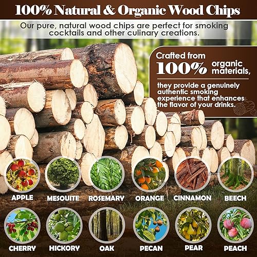 Miniatura 7 de Virutas de madera natural para ahumador de cóctel, virutas de madera de 12 sabores incluyendo manzana, cereza, roble, mezquite, nuez, pera,
