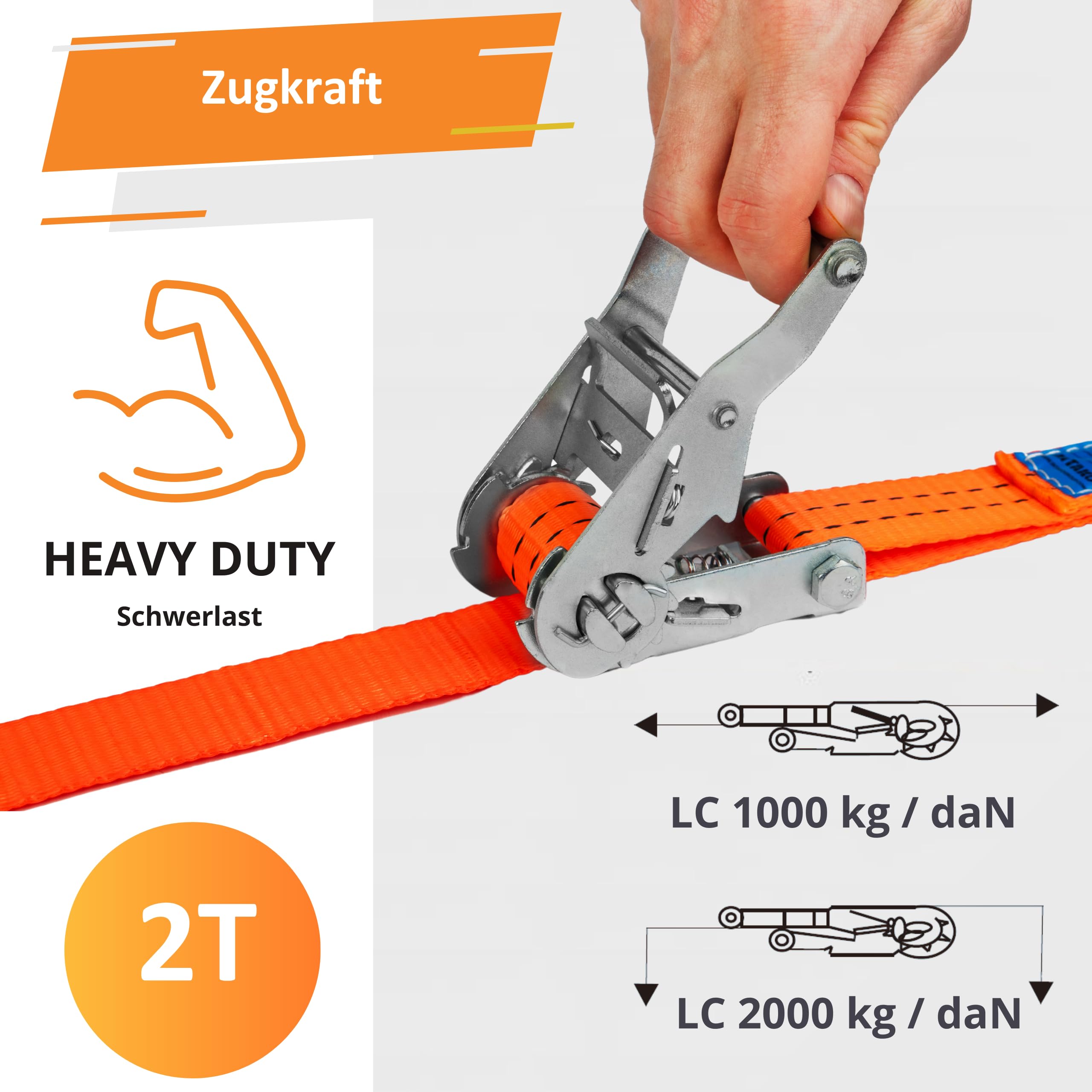 Pasy Transportowe 4m x 2000kg x 35mm - Zestaw 10 Sztuk - Pas Mocujący z Napinaczem do Zabezpieczania Ładunku - Zgodny z DIN EN 12195-2