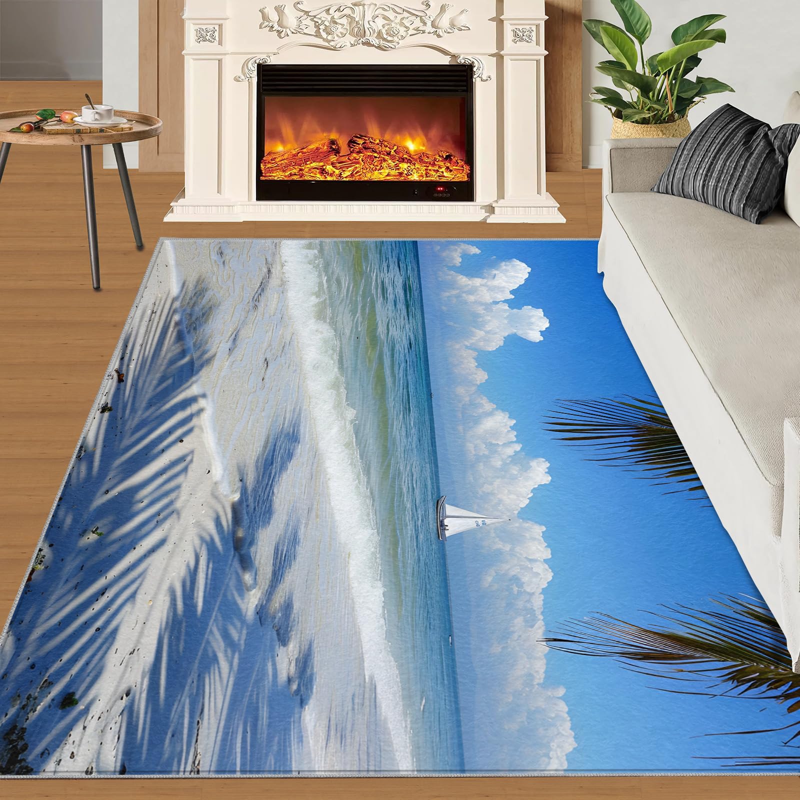 Tapis océan 203x304 cm lavable et antidérapant grand modèle mer d'été