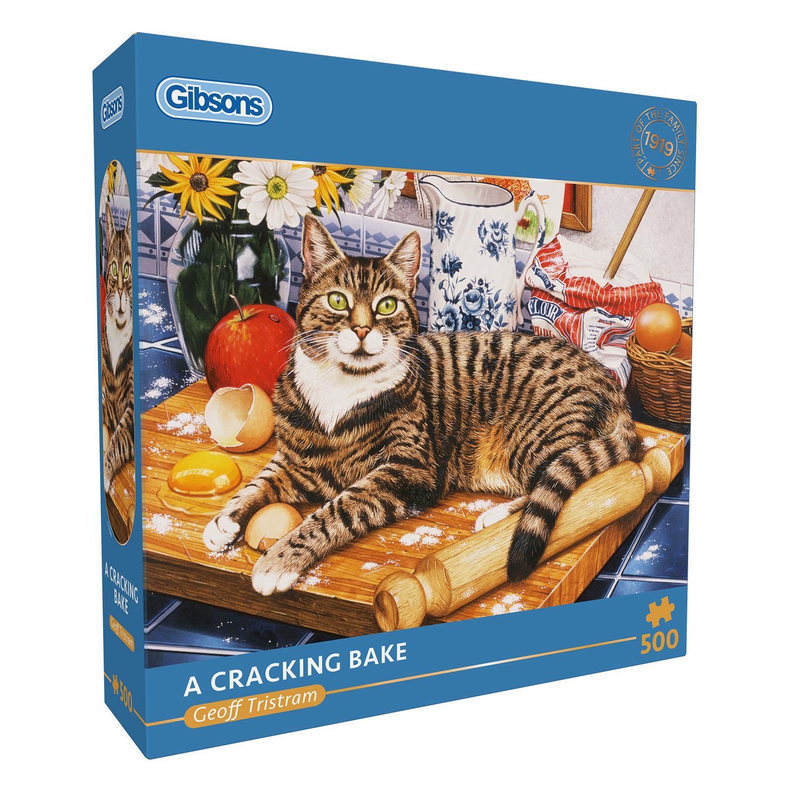 Gibsons A Cracking Bake 500 Piece Jigsaw Puzzle for Adults – Cozy Kitchen Baking Scene with Cat on Counter by Geoff Tristram – Premium Sustainable Puzzle Made in UK/EU