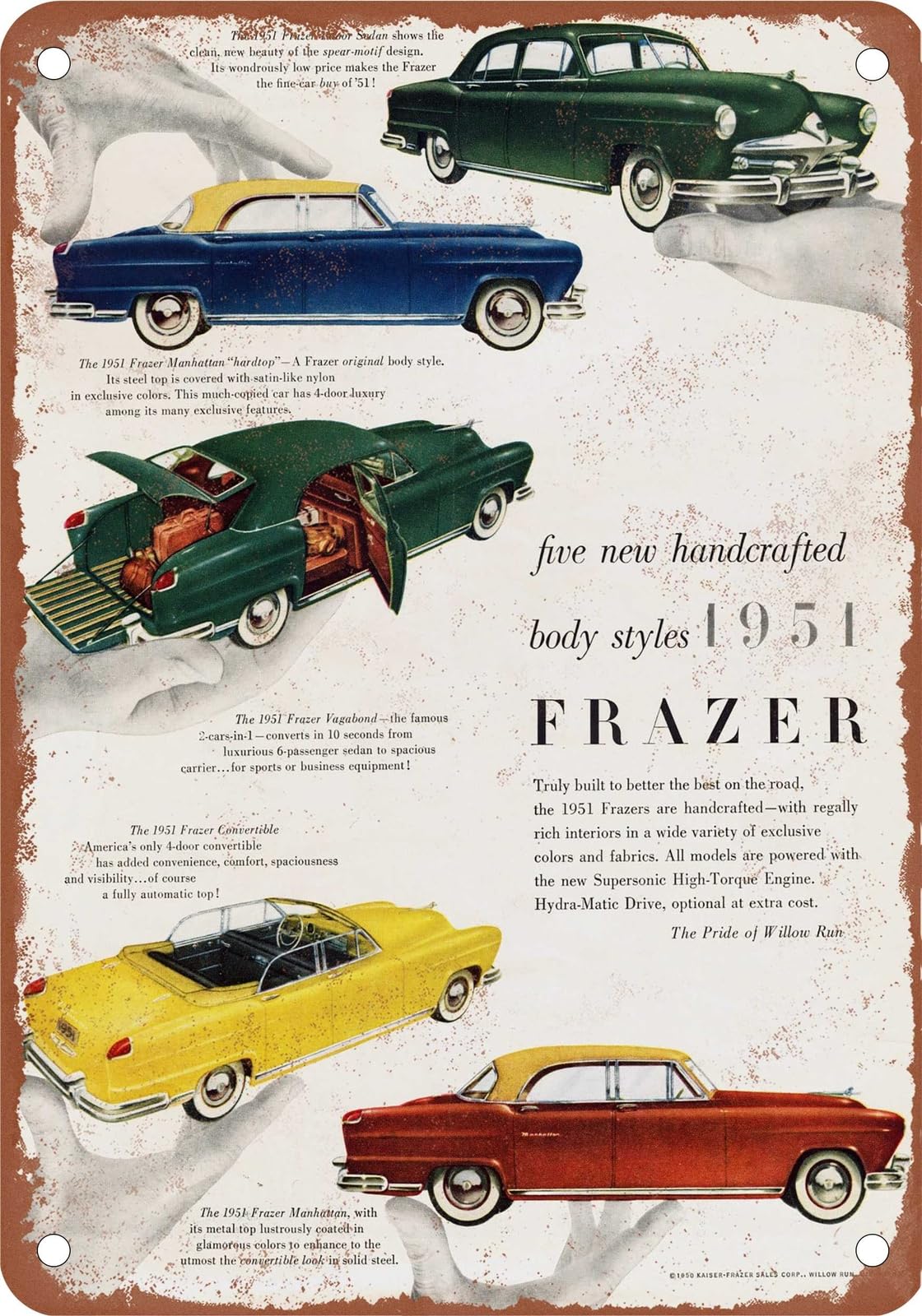 METAL SIGN - 1951 Frazer Vintage Ad 06 - Old Retro Rusty Look home decor