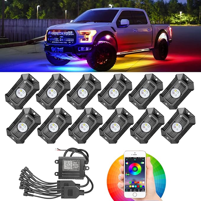 RGBW LED Rock Lights, Roador RGB LED Rock Lights with 12