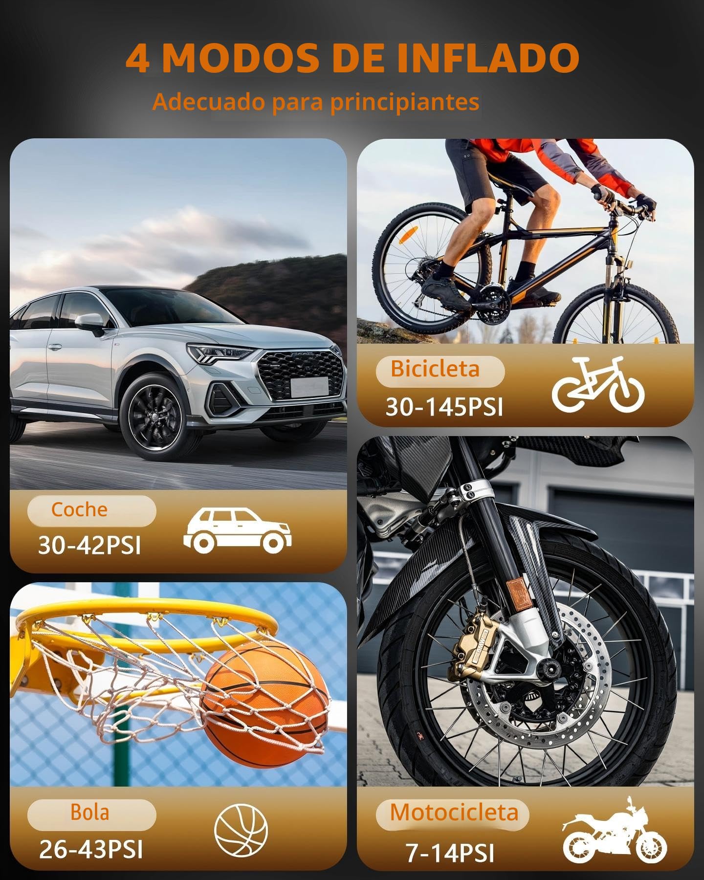 Compresor Aire Portatil, 150PSI Compresor Aire Coche, Inflador Ruedas Coche con Manómetro, Inflador Electrico, con Luz LED para Coches Moto Bicicleta Bola