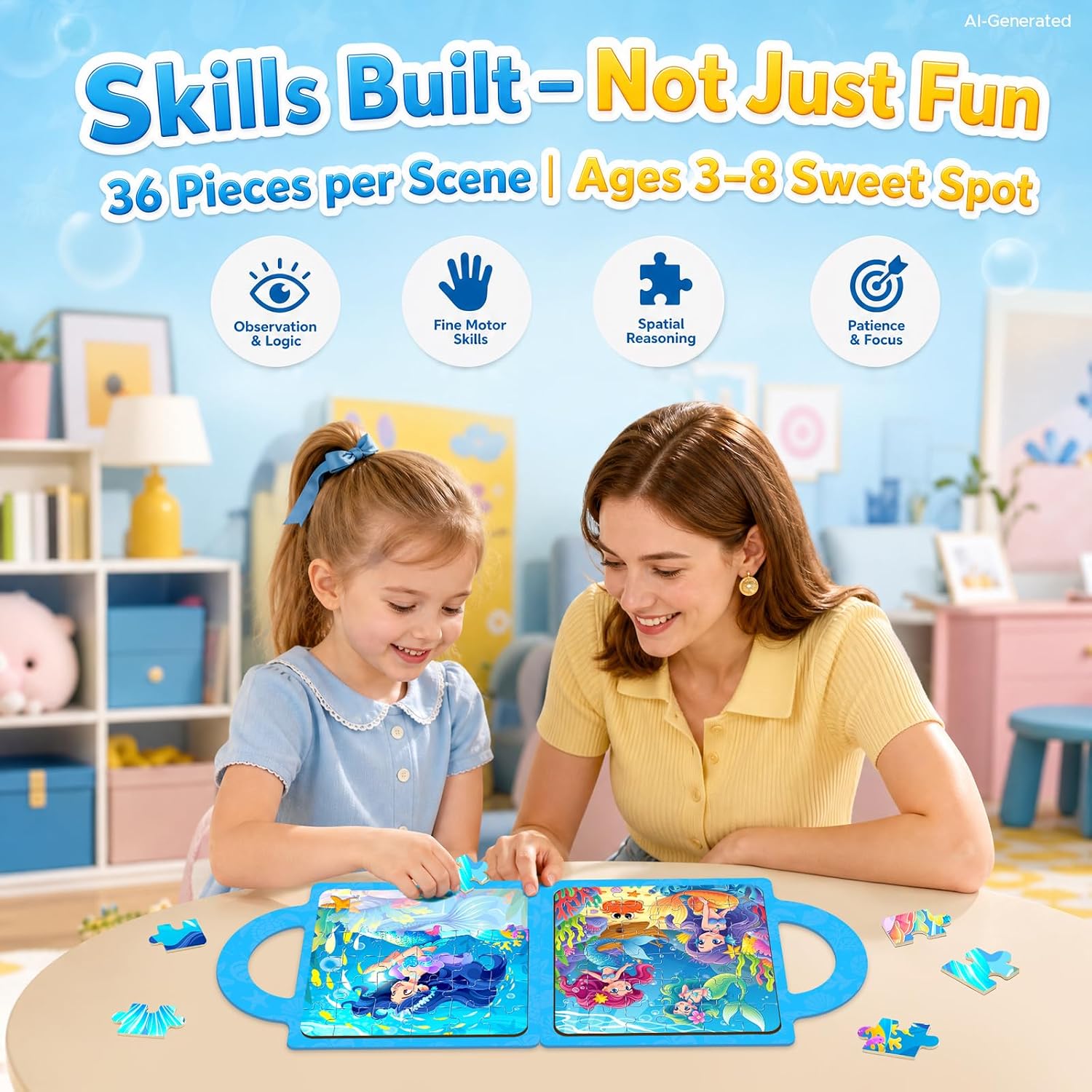 homicozy Mermaid Magnetic Puzzles for Kids Ages 3-5 4-6 6-8 Birthday Gifts image 4