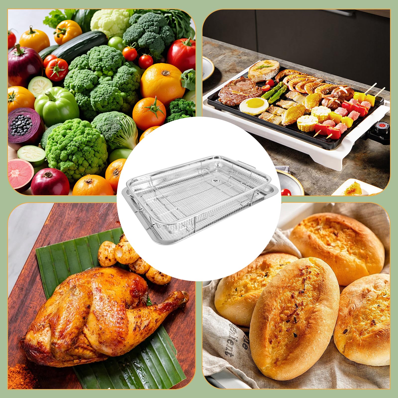 Bandeja de horno con rejilla de enfriamiento, 29 x 39 x 6 cm, acero inoxidable, bandeja para hornear y rejilla para tartas, menos pegajosa, cesta para hornear galletas, parrilla y refrigeración, apta