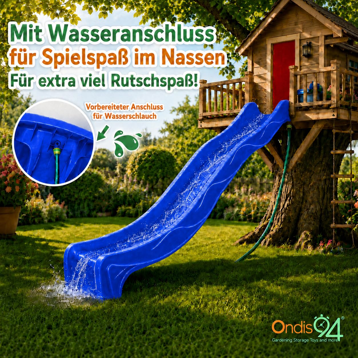 Ondis24 Toboggan ondulé 3m Toboggan pour enfants Toboggan d'extension Toboggan aquatique pour tour de jeu ou pente à partir de 3 ans (bleu océan)