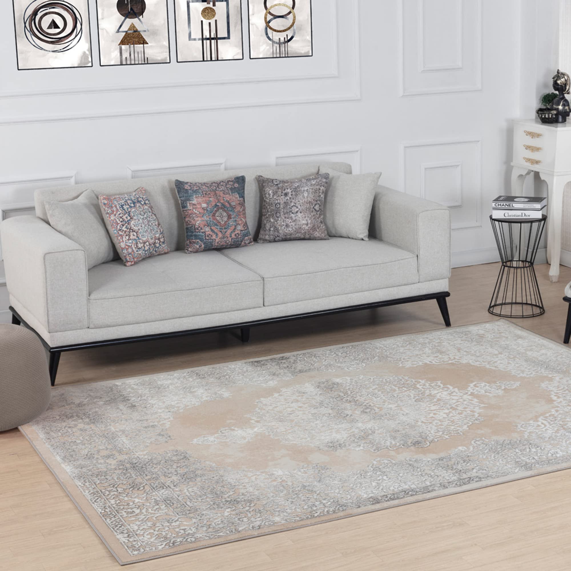 Livabliss Defne Agadir Vintage Design – Living Room Bedroom 160x213 cm, Scandi Neutral Look, Traditional Patterned Boho Style, Natural Easy Care Pile, Beige Ivory