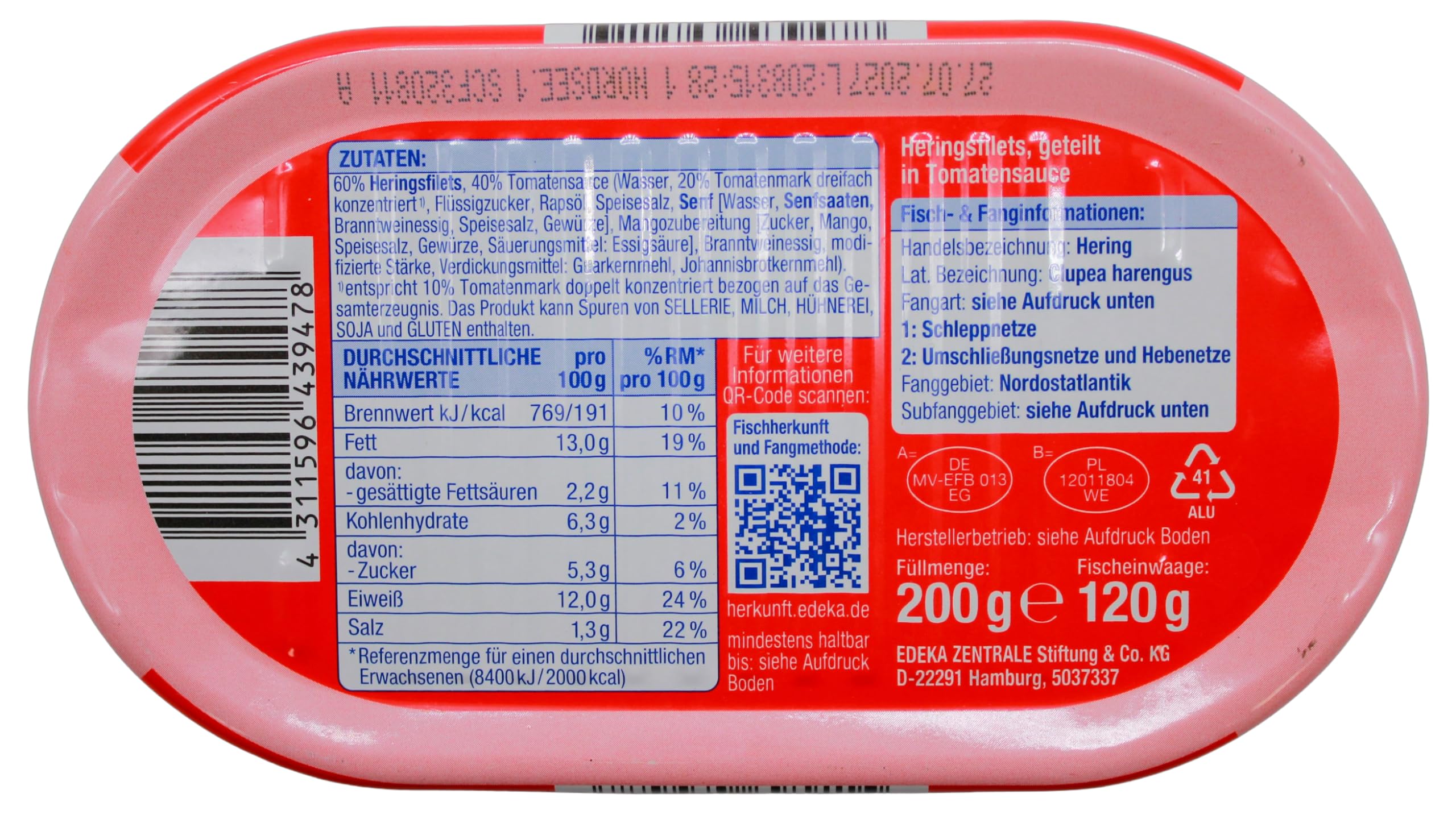 Gut & Günstig MSC Heringsfilets geteilt in Tomatensauce, 19er Pack (19 x 200g)