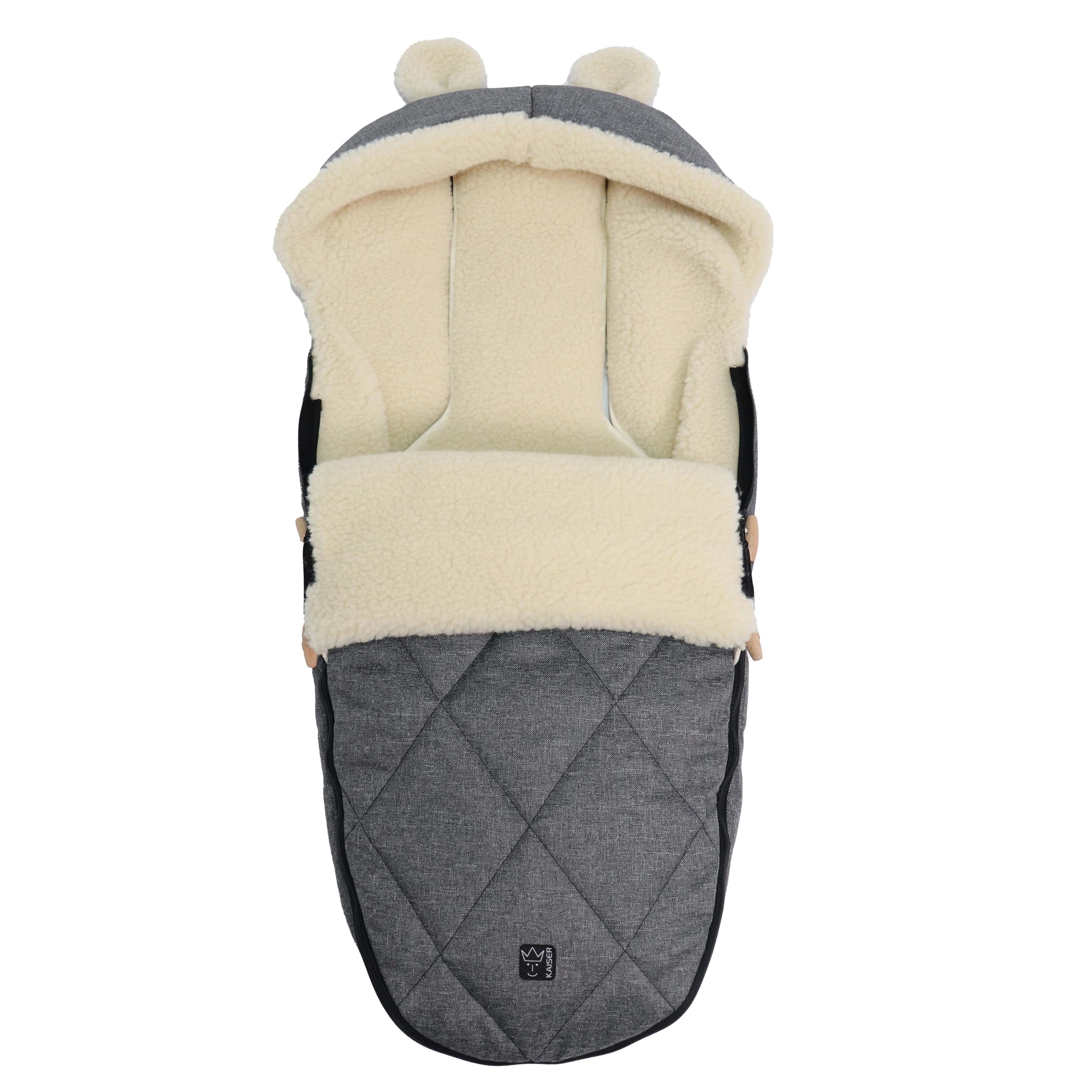 Sacchi Kaiser. Modello Fleece-FuÃŸsack XL Ears Wool Fütterung aus 100% Schafwolle für Kinderwagen und Buggy - Anthracite Melange