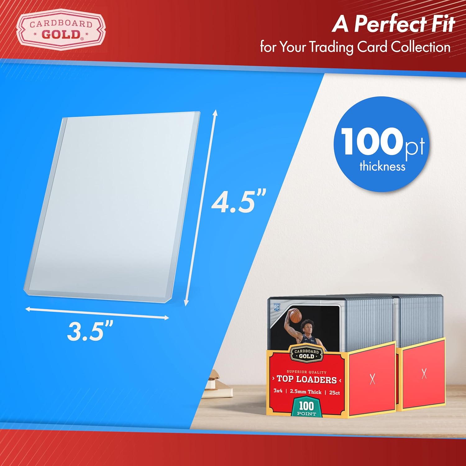 Cardboard Gold - 100pt Top Loaders for Cards - 250 Count - Premium 3x4 Inch Trading Card Toploaders - Protect Your Baseball and Sports Cards with These Crystal Clear Hard Plastic Sleeves Protectors