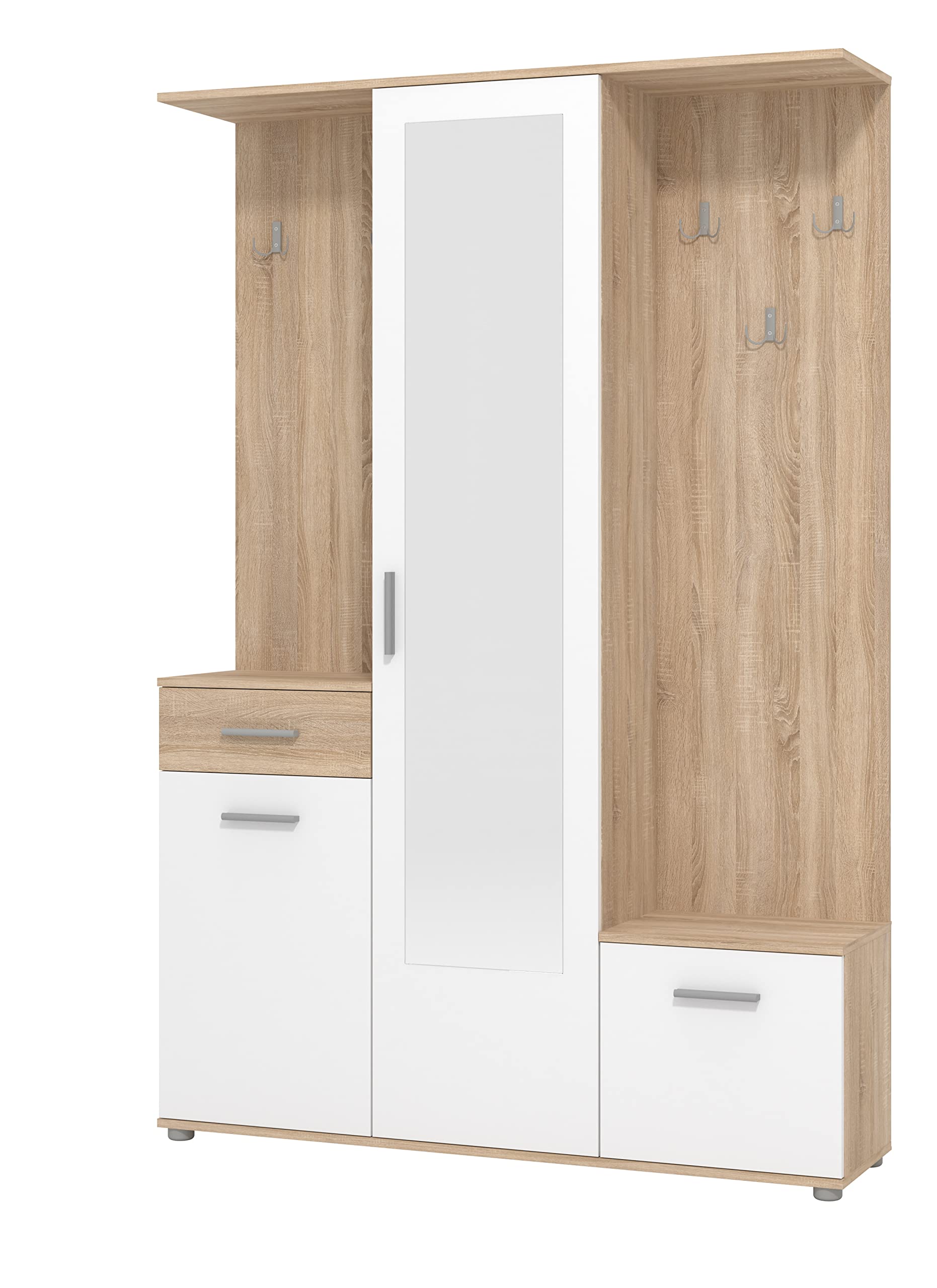 Mobile Ingresso Con Specchio E Armadio - Bianco Effetto Cemento, 133x197x33 Cm, Multifunzionale E Moderno - Foto 5