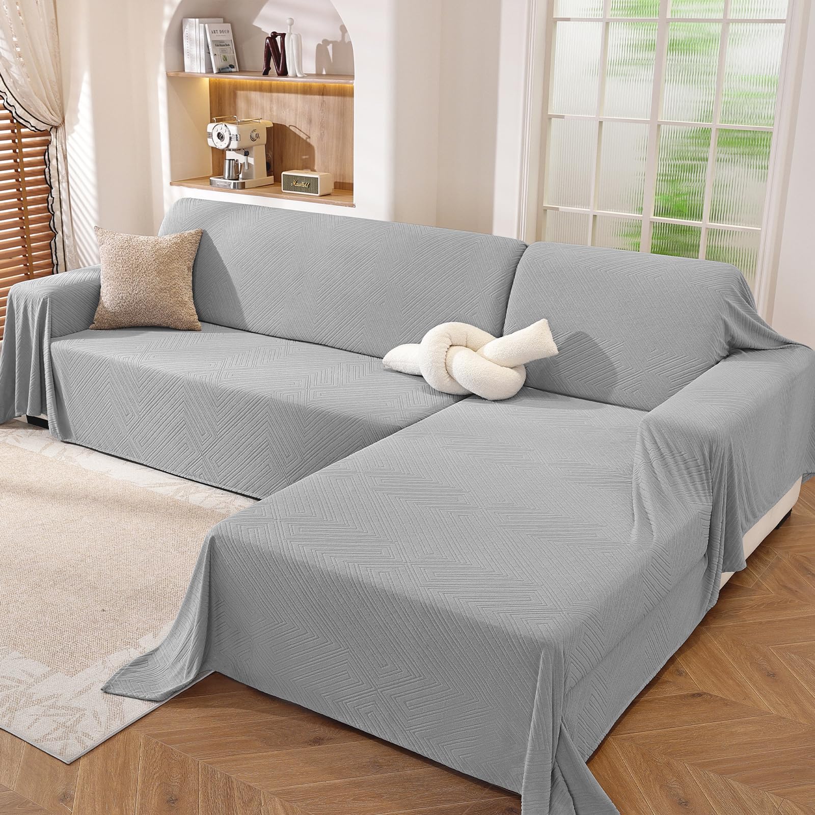 Ystyle Weich Sofabezug L Form 2-Teilige, 200x260+200x280 cm, Hellgrau