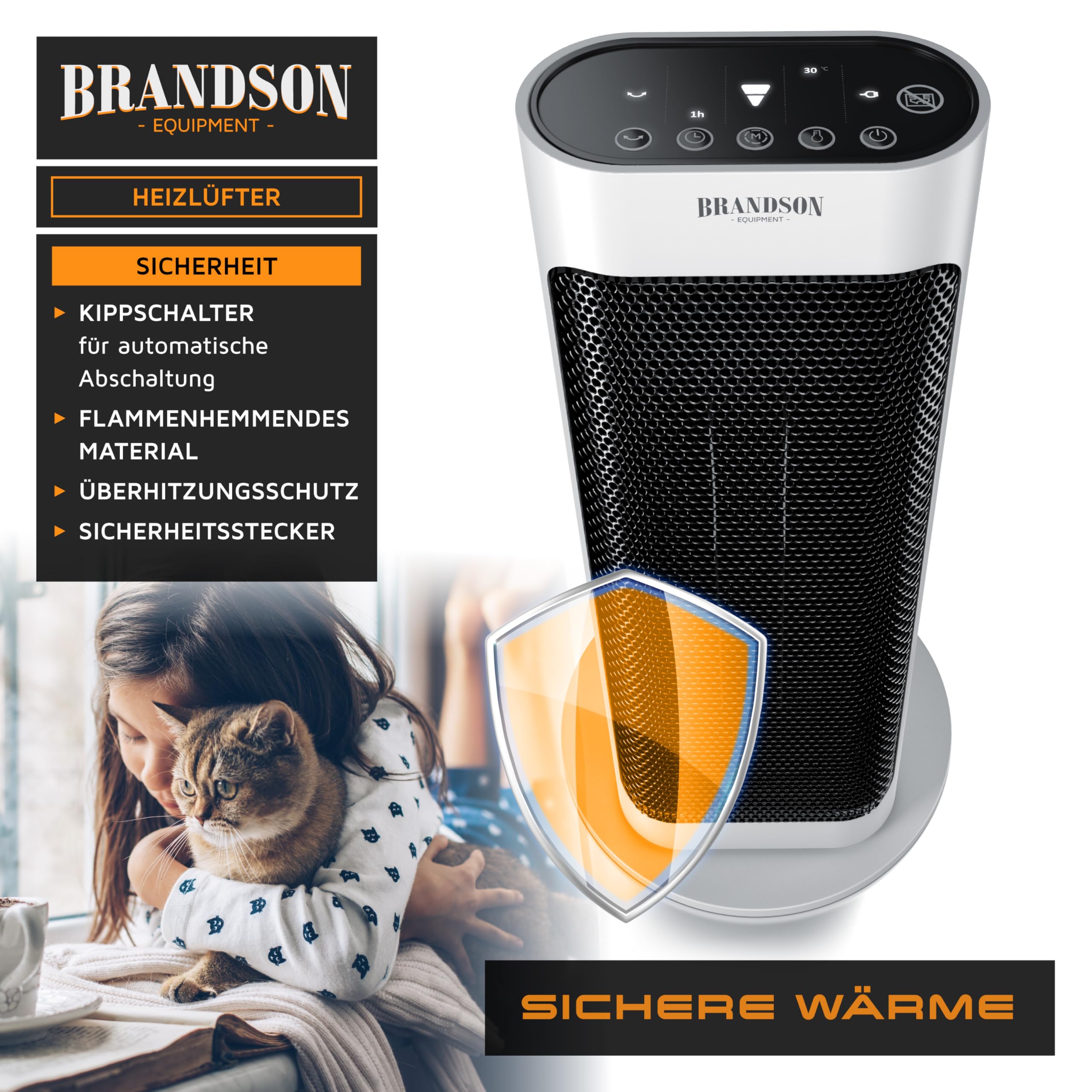 Brandson - Heizlüfter energiesparend leise - elektrischer Keramik Heizstrahler - Elektroheizung mit Fernbedienung - Oszillation - Überhitzungsschutz - Thermostat - Badezimmer Schlafzimmer Wohnzimmer