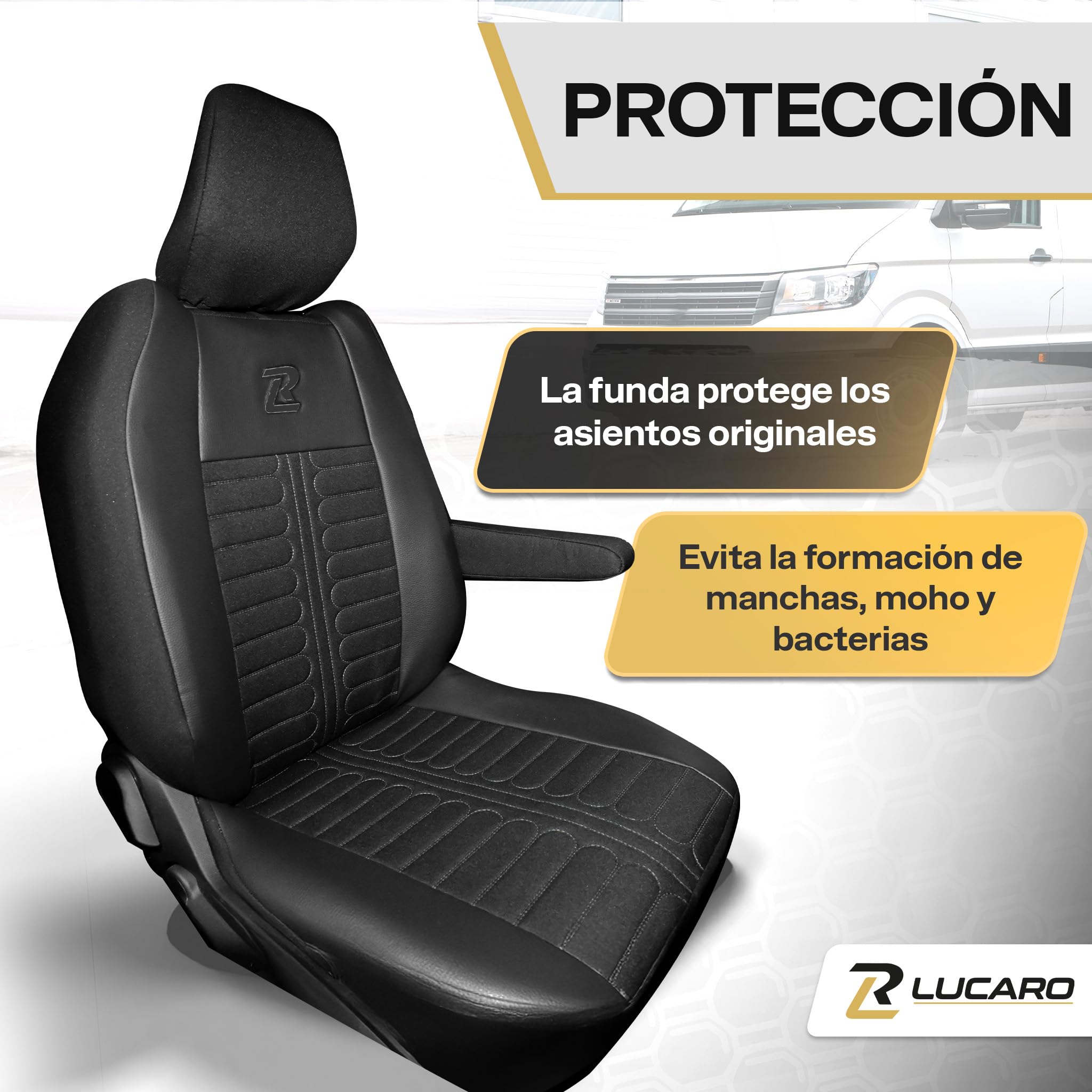 LUCARO Funda de Asiento para Renault Master 4, Nissan Interstar 3, Negro | Accesorio, juego de fundas de asiento, respaldo y asiento divididos, tejido transpirable