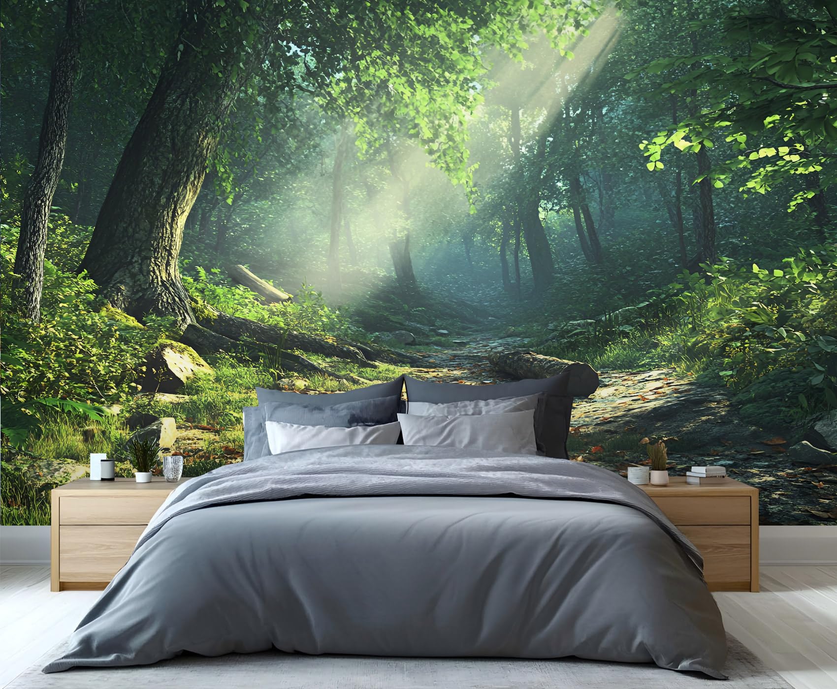 YXQAIED Forest Wall Mural, Sunny Jungle Custom Wallpaper, Nature Landscape Wallpaper for Bedroom Living Room Home Decor (Not Peel and Stick)