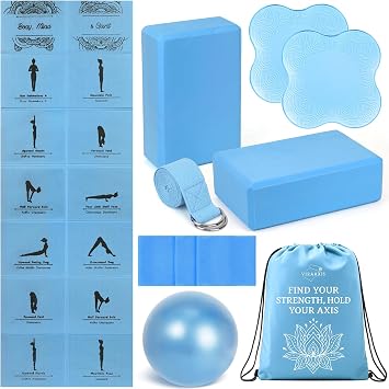 Foldable Yoga Mat and Blocks Set for Women with 2 Pack Yoga Blocks and Strap,Thin Non Slip Pilates Mat with Bag, Home Workout Equipment Essentials Starter Kit for Beginners Full Body Toning
