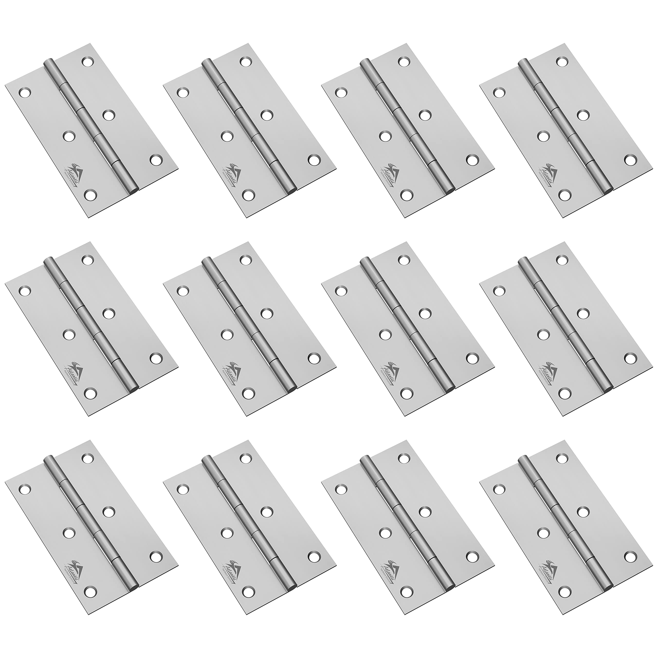 Atlantic Window Door Hinges 3 Inch x 16 Gauge/1.7 MM Thickness, Premium Stainless Steel Welded Head, Matt Finish, Pack of 12 Pcs