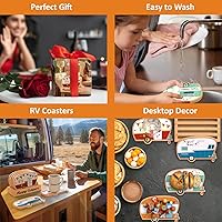 Vista 3 de Juego de posavasos de camping Haigoo, juego de 4 posavasos de bambú Happy Camper con soporte, regalos de camping para amantes de la caravana