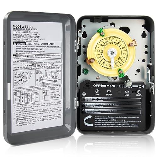 Vista 8 de Mecanismo temporizador de bomba de piscina T101M solamente, 120 V 40 A SPST, 2 HP para bombas de piscina, luces, HVAC, calentadores de agua, 12