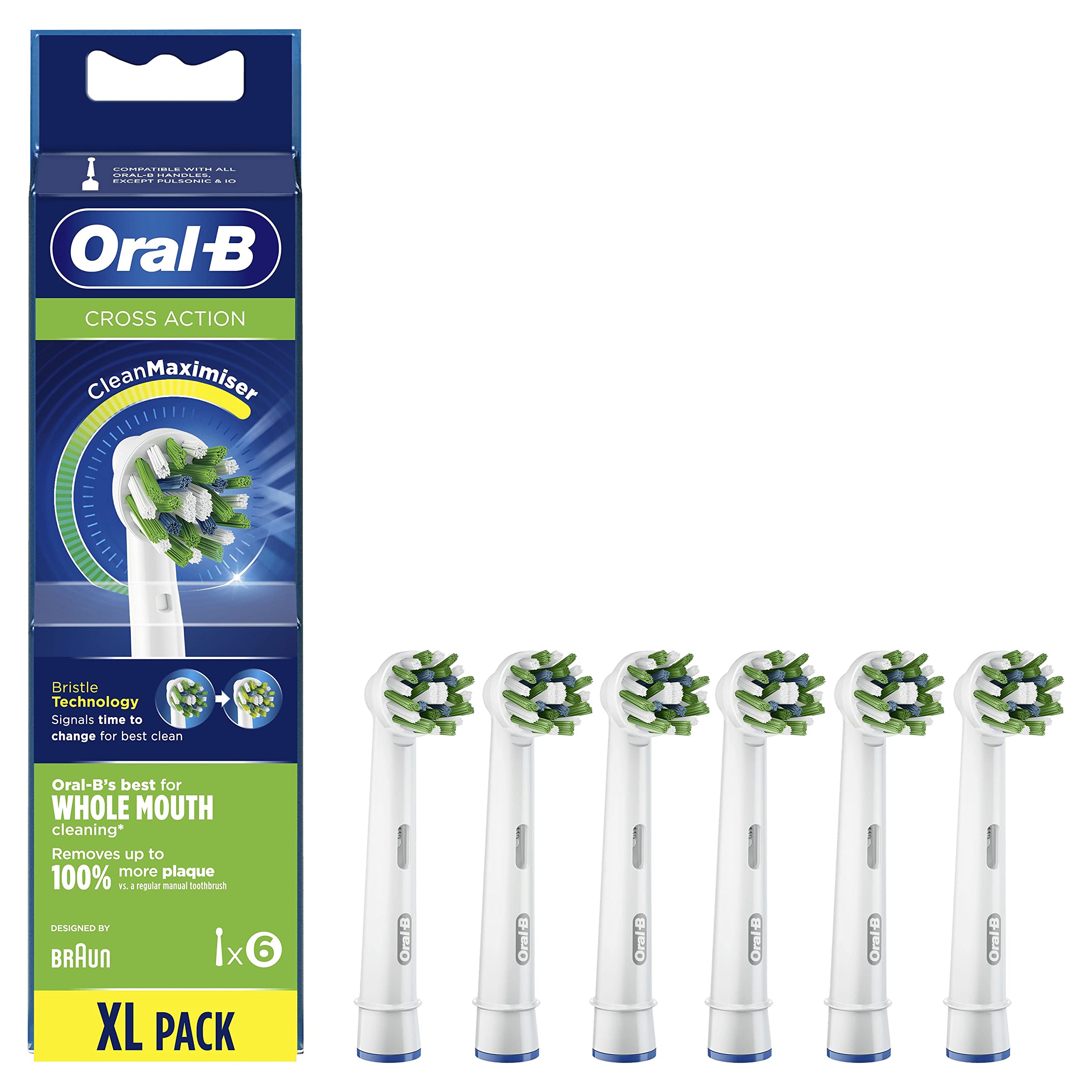 Oral-B Crossaction Cabezales de Recambio Tamaño Buzón, Recâmbios Originales con TecnologÃa Cleanmaximiser para Cepillos de Dientes Eléctricos, Pack de 6