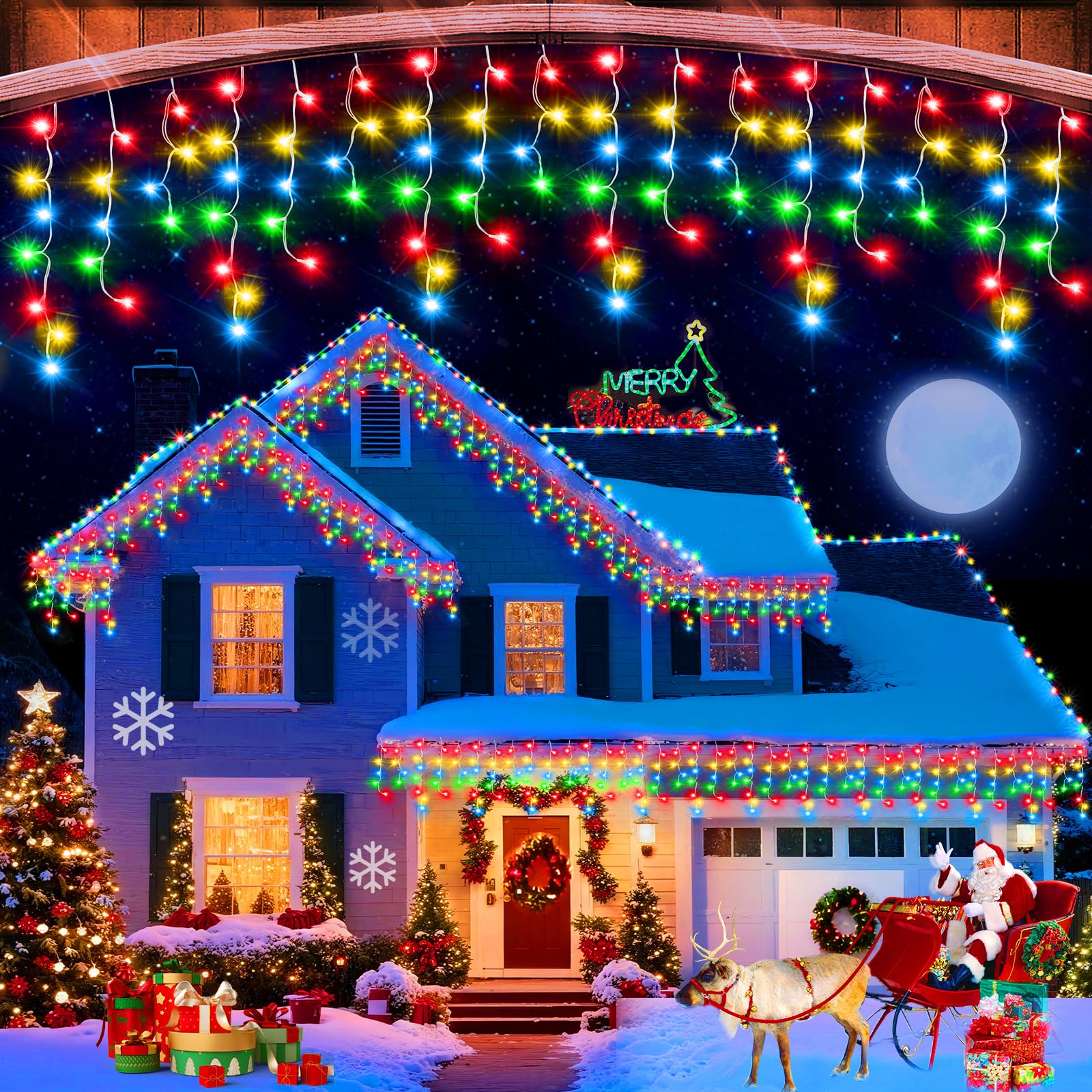 131FT 1440LED Weihnachtsbeleuchtung - Outdoor wasserdichte Vorhang-Lichterkette mit 8 Modi, Timer für Urlaub, Hochzeit, Party, Dekoration (mehrfarbig)