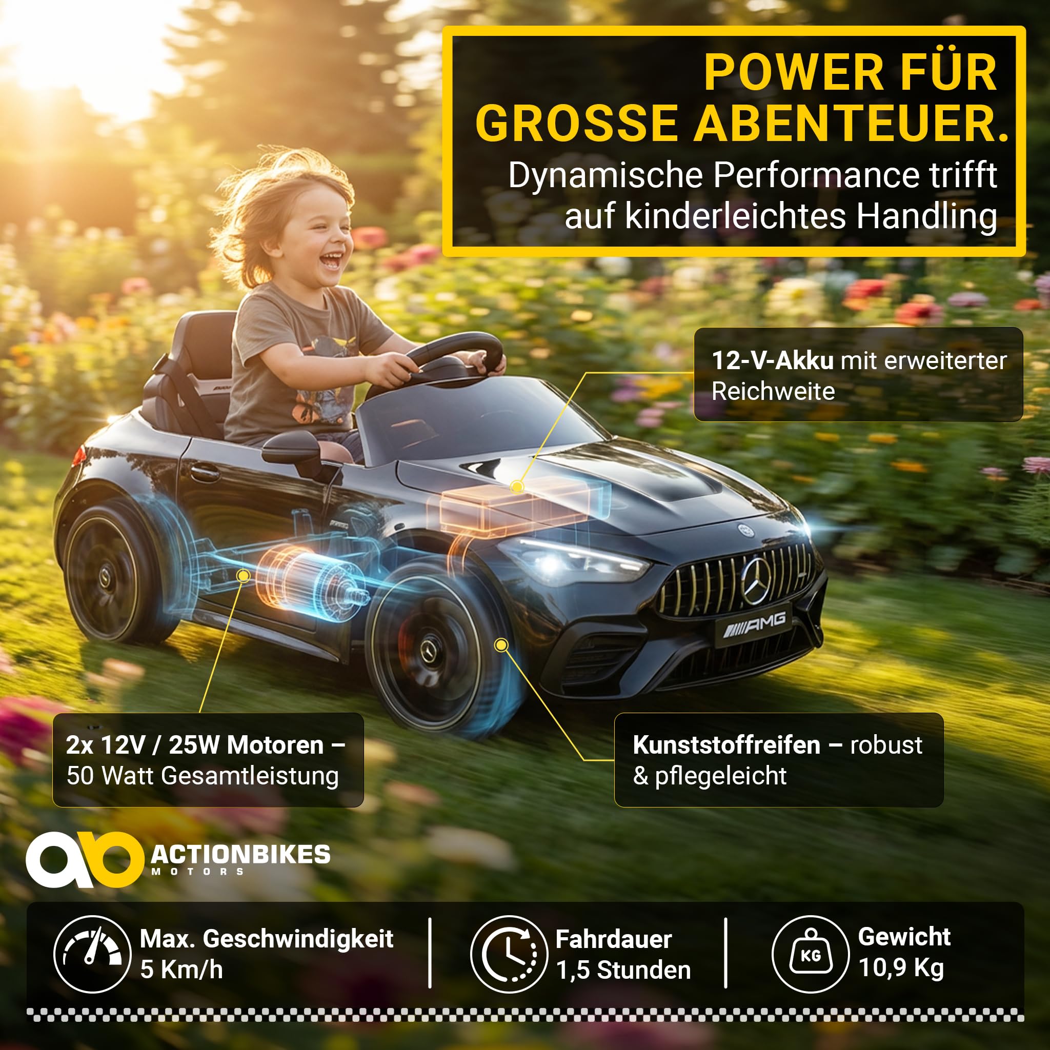 Actionbikes Motors Kinder Elektroauto Mercedes AMG CLE 53 | 2,4 Ghz Fernbedienung - Lizenziert - Spielzeugauto - Kinderauto elektrisch - Elektrofahrzeuge - Elektro Auto für Kinder ab 3 Jahre (Schwarz)
