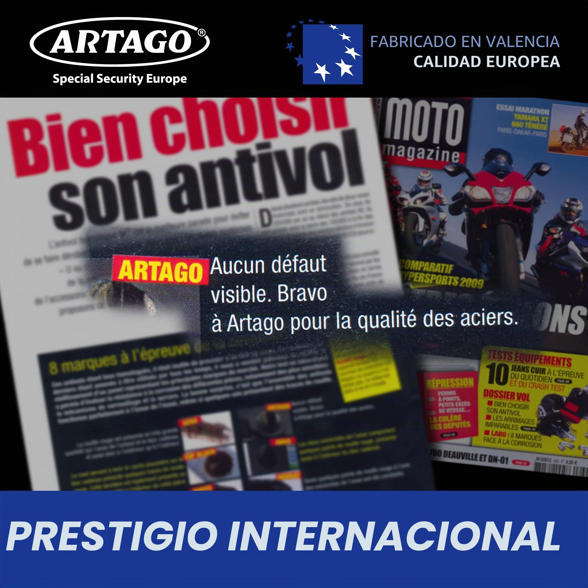 ARTAGO 18ART270 Candado Moto Alta Gama, Antirrobo U Nivel BUNKER Homologado SRA, Sold Secure Gold, ART4, Puro Acero Endurecido 18mm, Doble Cierre Blindado, Cerradura con Disco 5mm Anti-Taladro, 85x270