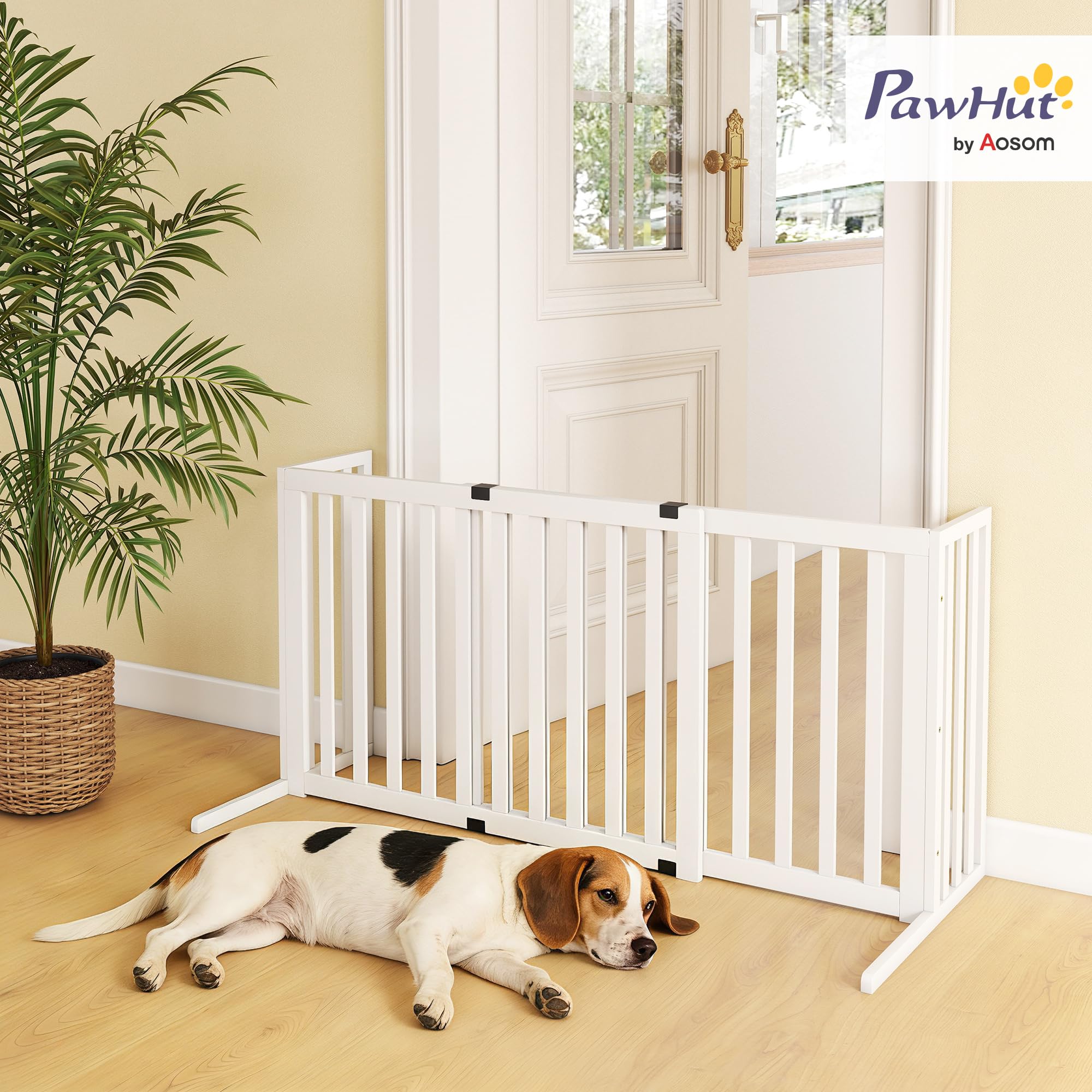 PawHut Cancelletto per Cani di Sicurezza Estensibile 102-183 cm con 2 Supporti Rimovibili, Pannelli Laterali, Cancellino in Legno per Cani Piccola e Media, Barriera Protettiva per Scale