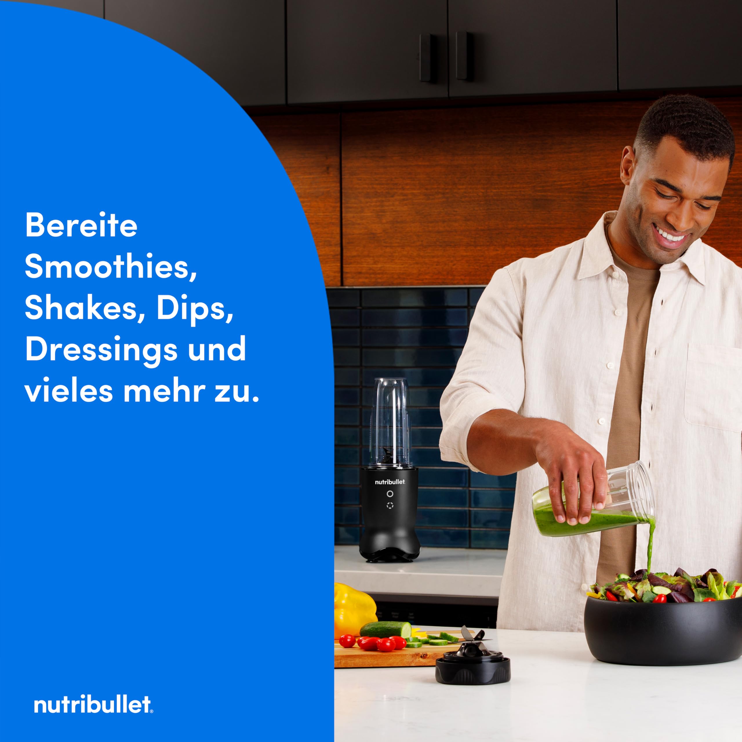 nutribullet Ultra NB1206MB, Mixer mit Tritanbehälter, Edelstahl-Mahlklingen, Elektrischer Smoothie-Mixer, 900ml und 700ml Behälter, 2 To-Go-Deckel, 1200W, Grau