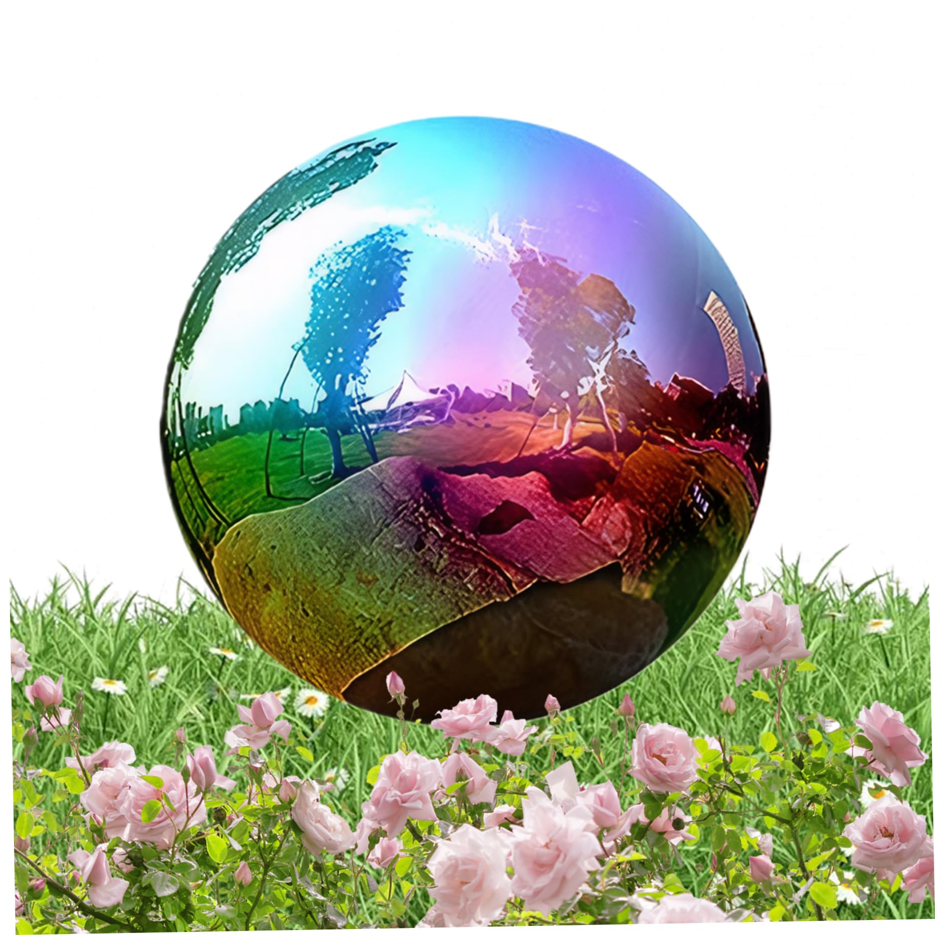 Takingup Gazing Ball 10 Inch Stainless Steel Gazing Ball Shiny Rainbow Garden Polished Hollow Globe Mirror Balls for Patio Lawn Yard Ponds