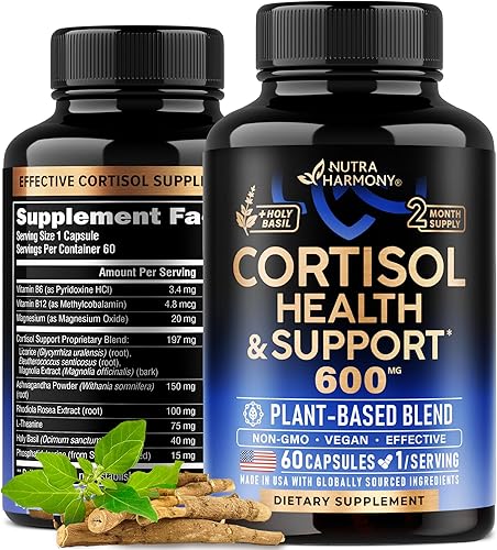 Suplemento de cortisol para mujer, albahaca sagrada, Ashwagandha, Rhodiola, L-teanina, equilibrio hormonal a base de plantas, apoyo para el estado