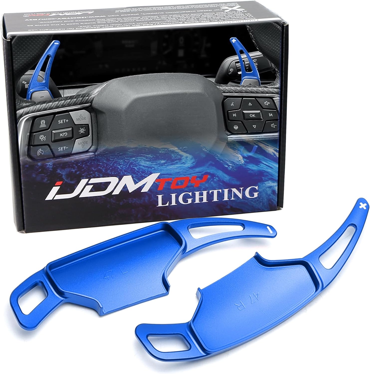 iJDMTOY Racing Sports Blue Aluminum Larger Paddle Shifter Extension Compatible with Ford 2024-up Mustang