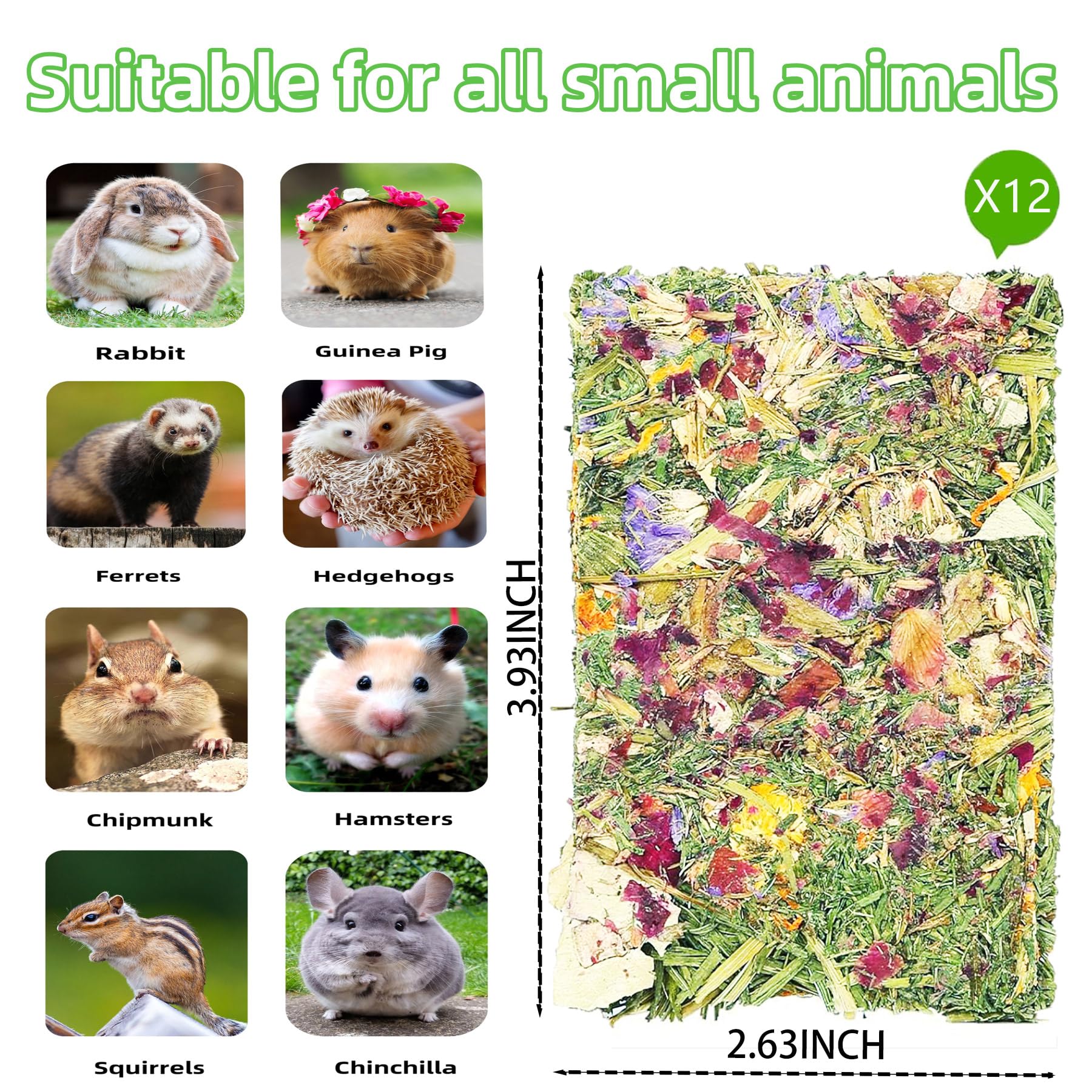 Kaninchenspielzeug (20 Stück, 2 in 1) Knusprige Meerschweinchen, Zahnreinigung, Anreicherung, Timothy Heuchips, Hamster, Molarfutter für Chinchillas,
