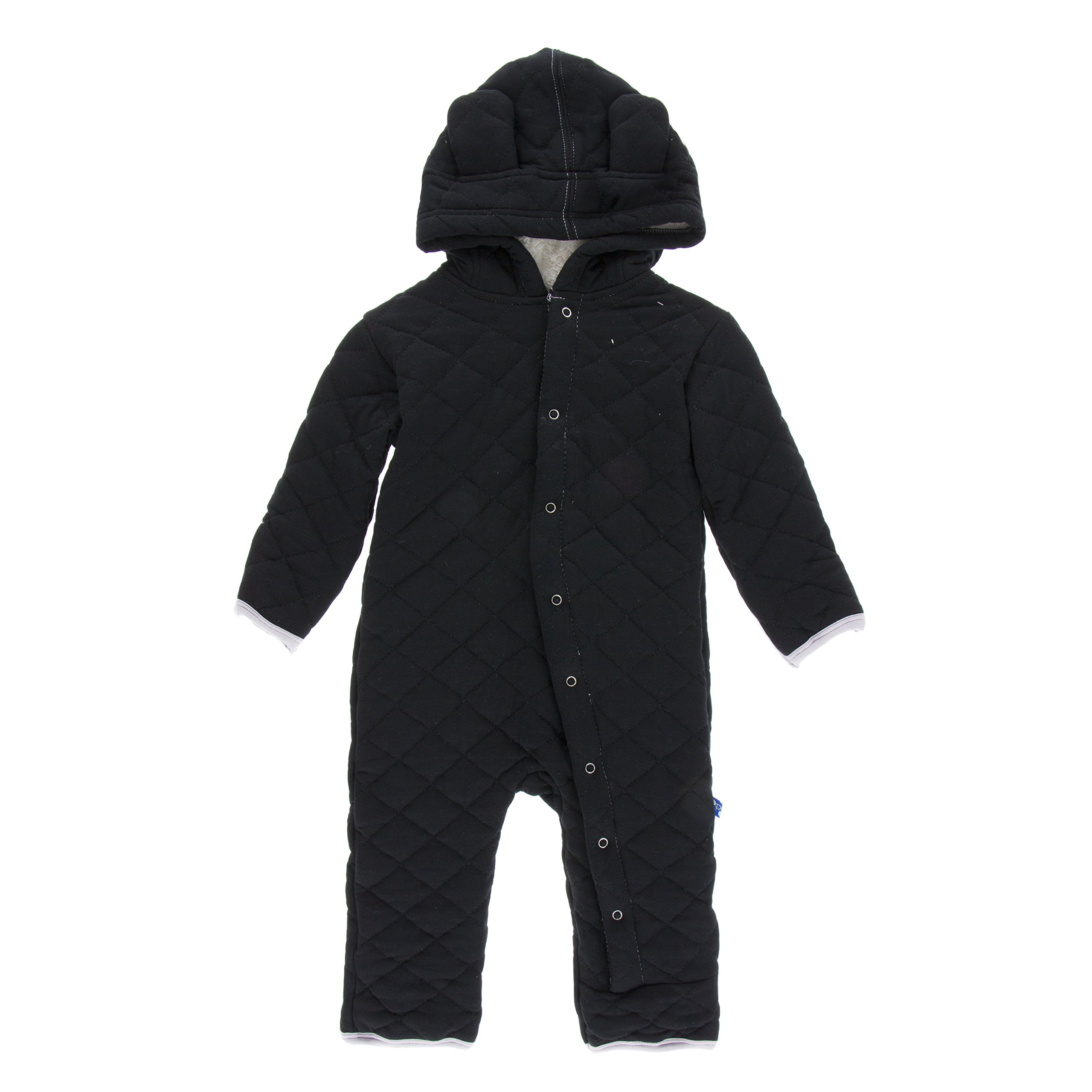 KicKee Pants Little Boys Quilted Hoodie Coverall with Sherpa-Lined Hood - Midnight with Feather, Newborn