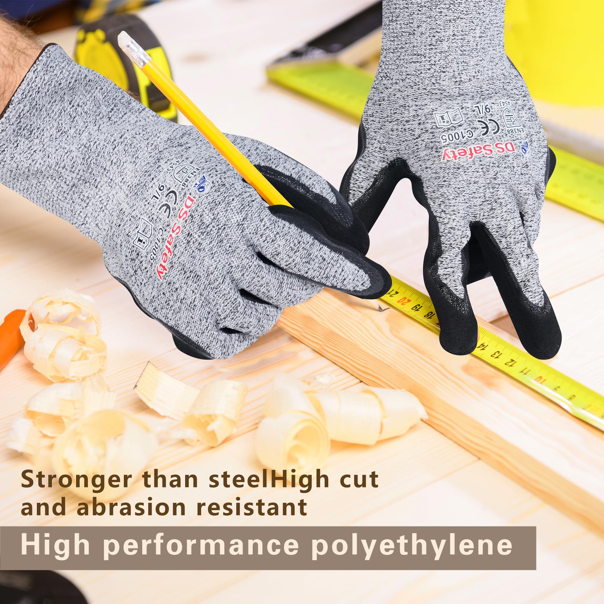 Guantes de protección contra cortes de nitrilo para cortar guantes de trabajo nivel 5 gris 12 pares Tamaño: 9/L