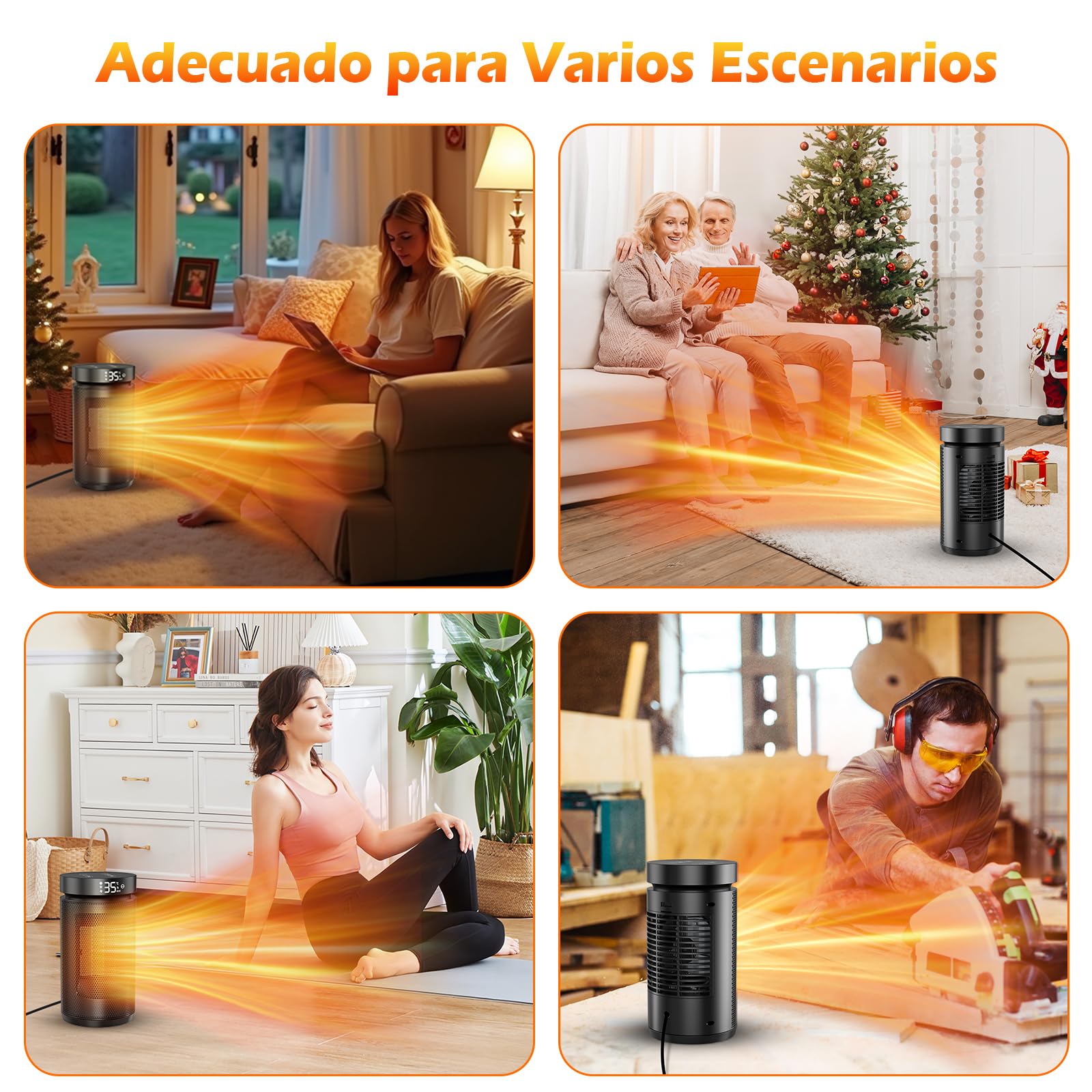 Calefactor Bajo Consumo con Control Remoto, 1500 W Silencioso Calefactor Cerámico PTC, Temporizador 12H, Rotación de 70°, Múltiples Funciones de Protección, Ideal para Salones, Dormitorios y Baños