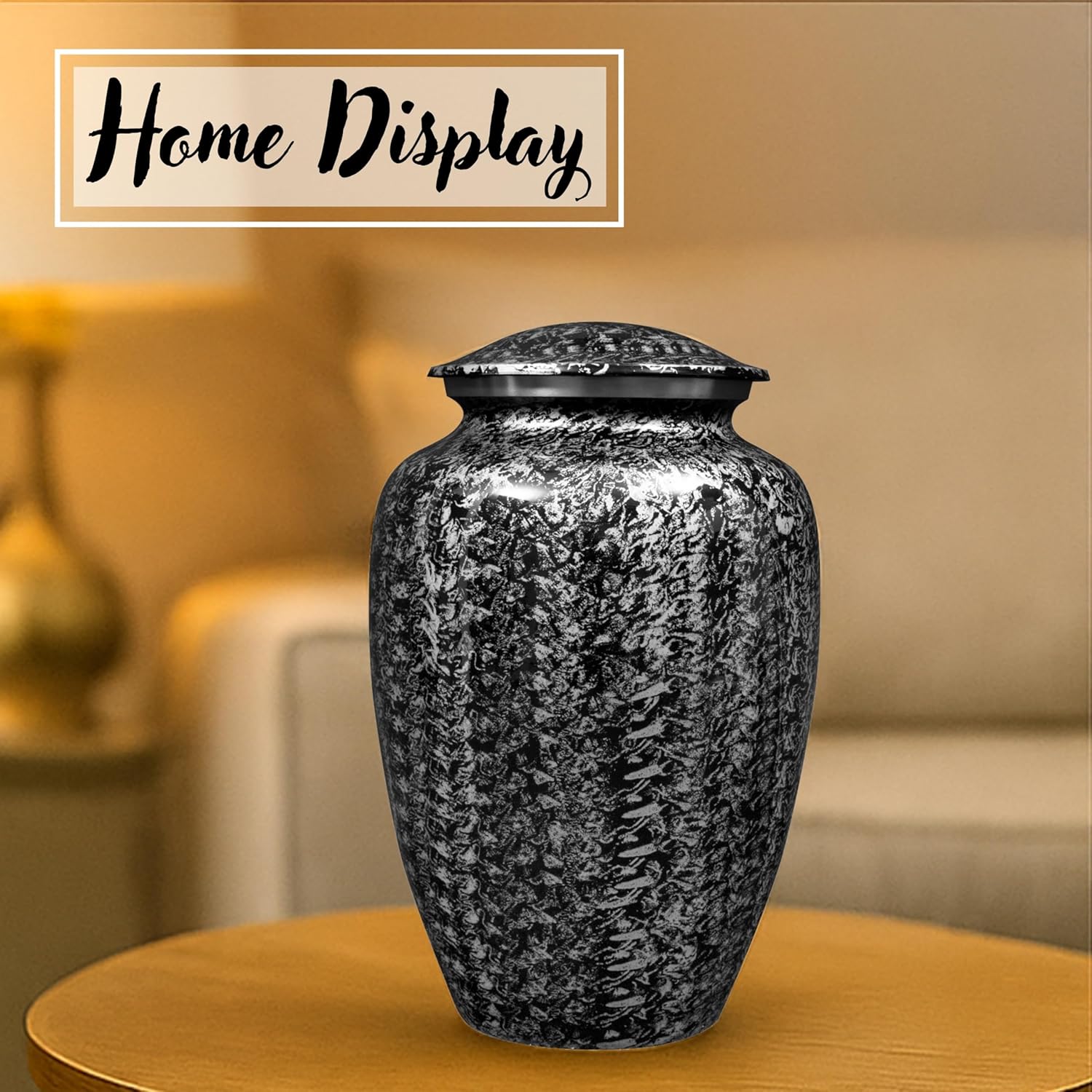 ALPHA Living HOME Handcrafted Urn for Ashes Adult Male & Female - Keepsake Metal Large Memorial Home Decor Urns Marble Finish & Secure Lid Decorative Keepsake (Black White) - Image 5