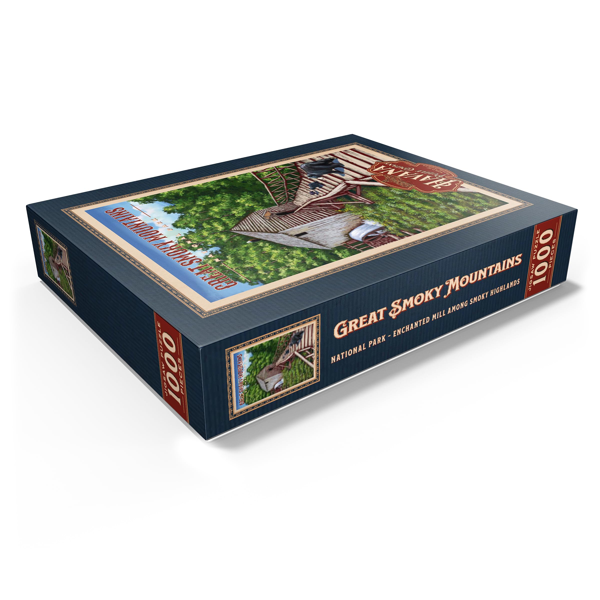 Great Smoky Mountains National Park – Enchanted Mill Among Smoky Highlands, poster da viaggio vintage – Puzzle da 1000 pezzi per adulti