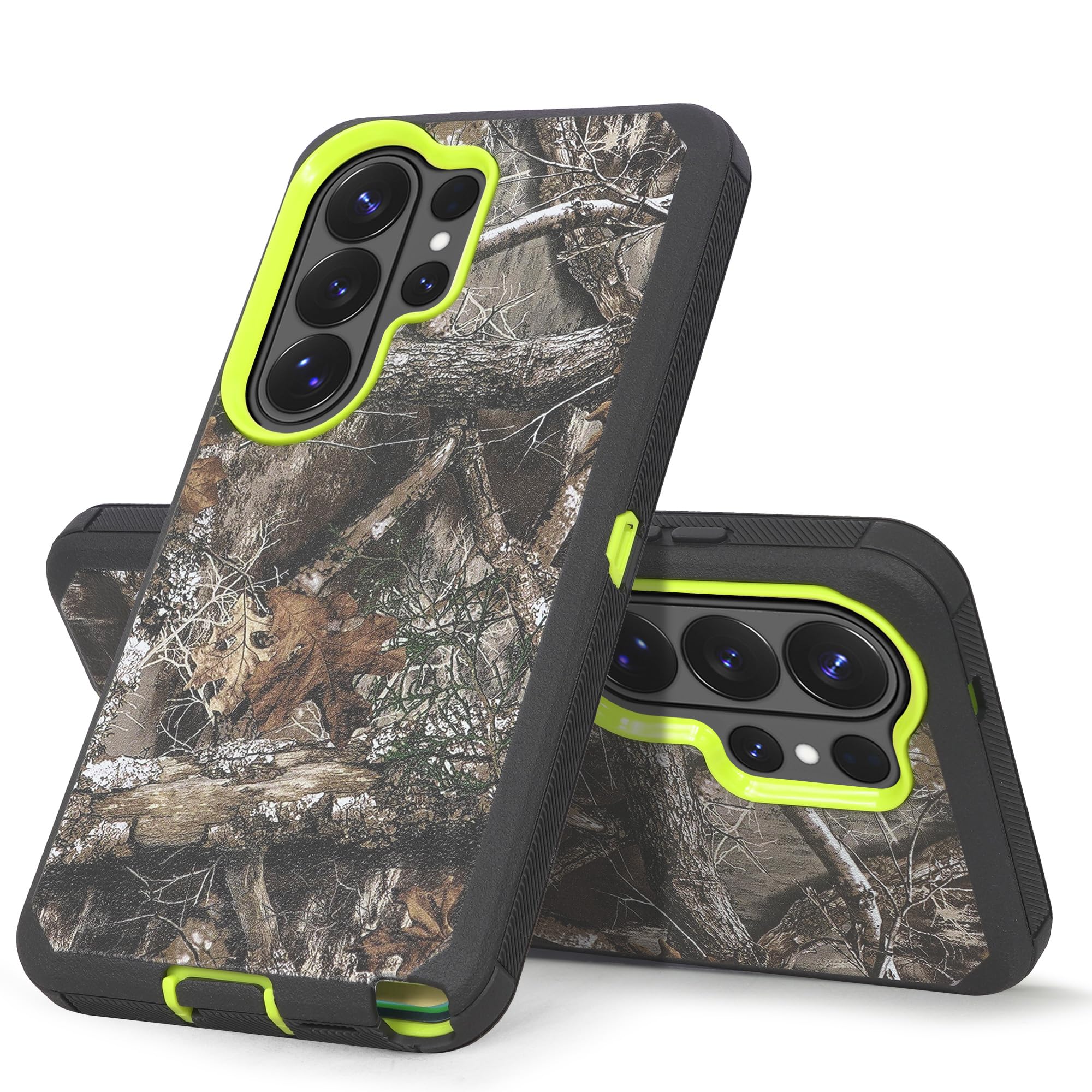 Custodia compatibile con Samsung Galaxy S26 Plus con protezione dello schermo integrata, fondina con clip per cintura, resistente agli urti, copertura robusta color lime mimetico