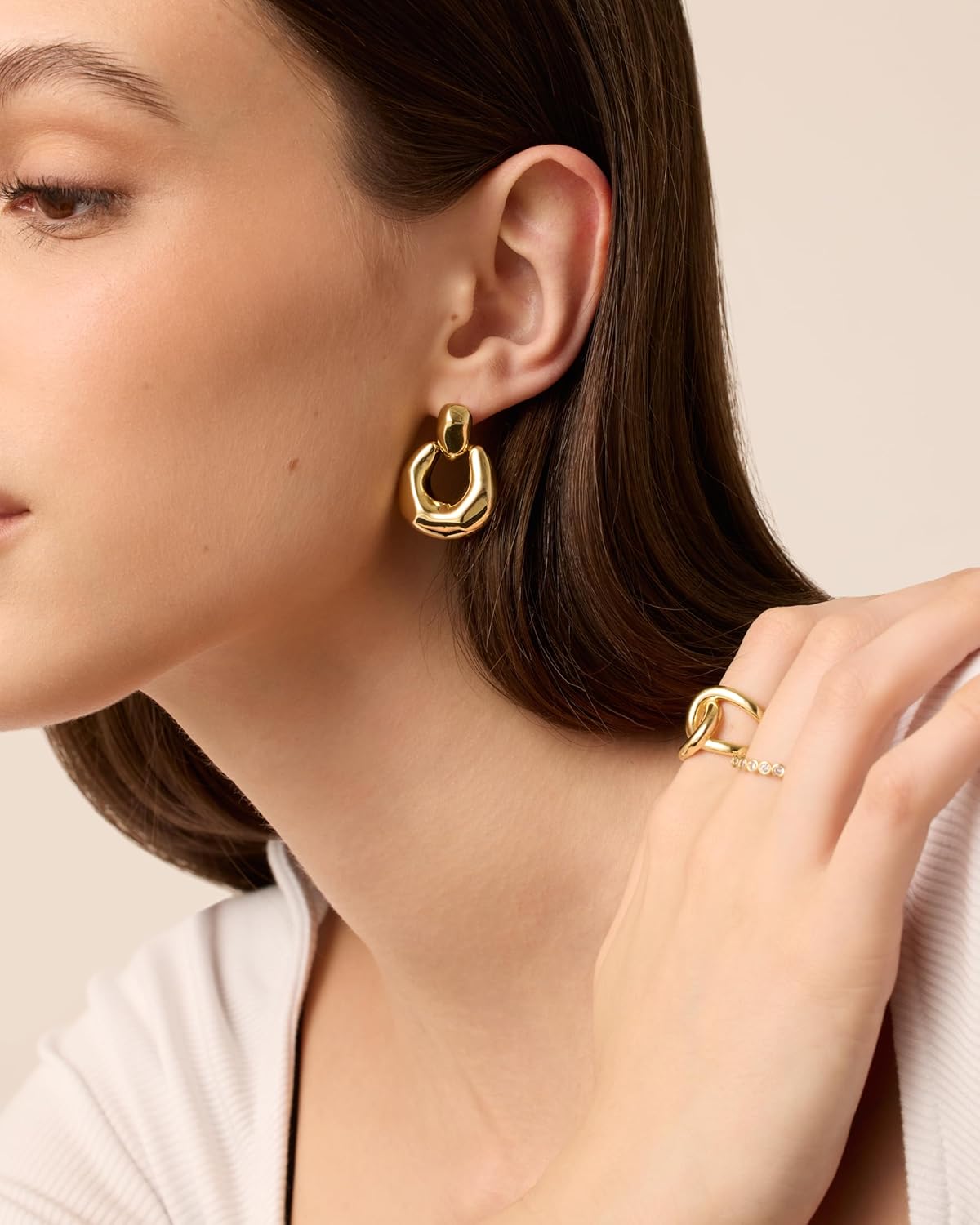 PAVOI 14K Gold Plated Door Knocker Statement Earrings for Women - Chunky Gold Earrings for Women - Trendy Mixed Metals Bold Knot Drop Dangle Jewelry - Image 4