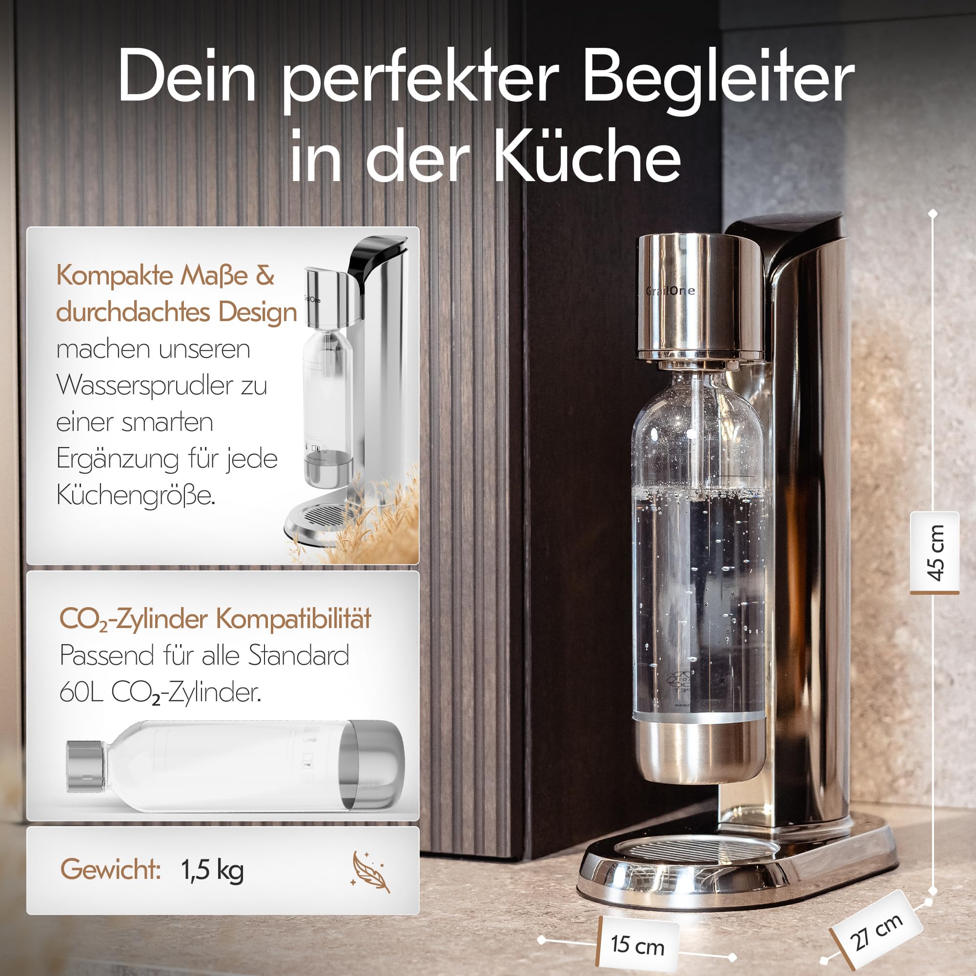 Wassersprudler Edelstahl [inkl 2 PET Flaschen ] – soda stream kohlensäure Maker–Sprudelwasser Maschine – Wasser Sprudler für Sodastream CO2 Zylinder für my soda streaming und streamautomat