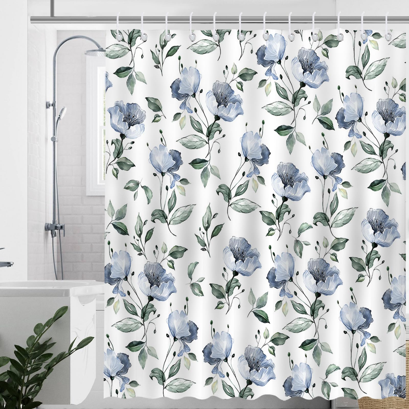Mocsicka Watercolor Floral Shower Curtain Blue Floral