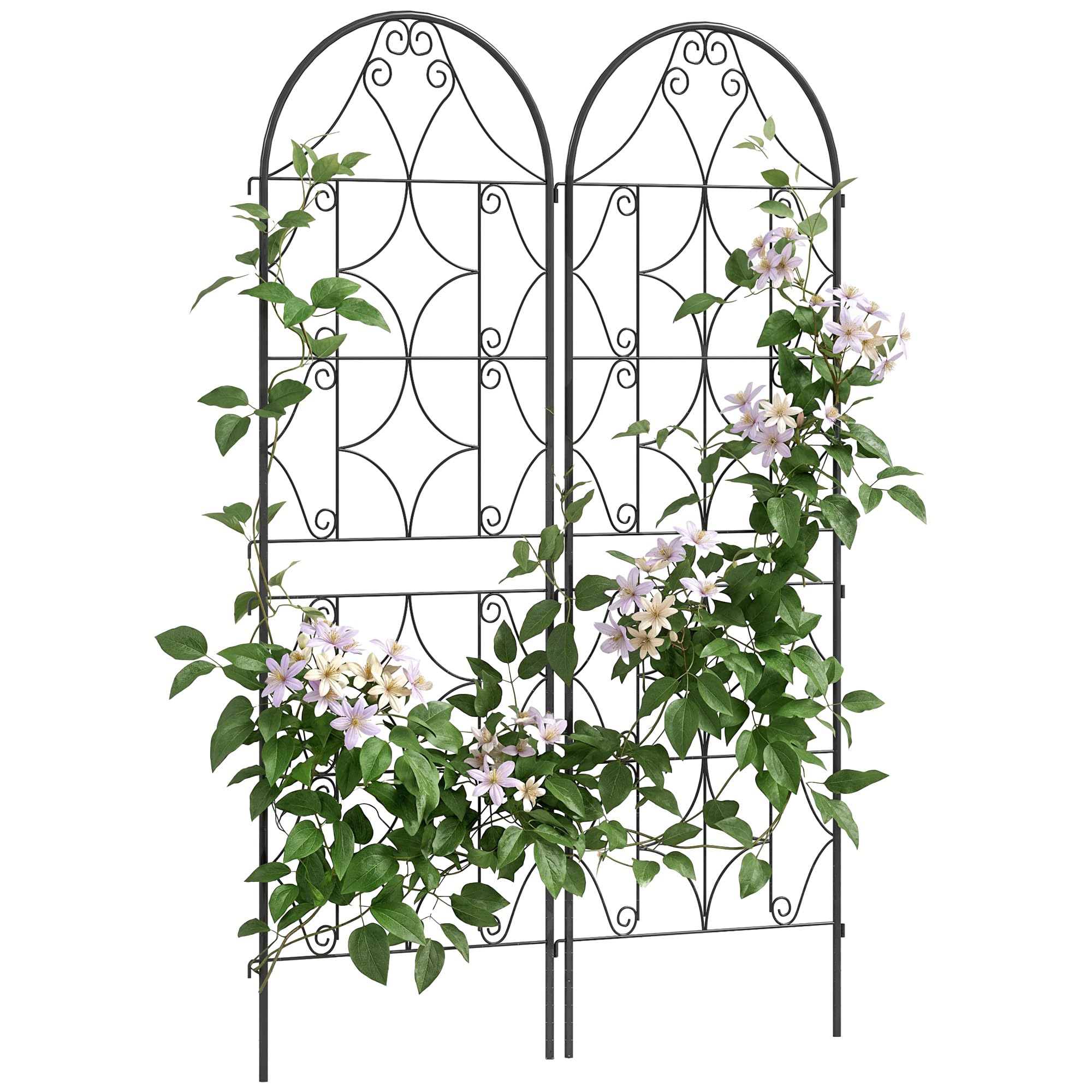 Outsunny Support pour Plantes Grimpantes Lot de 2 Métal 50 x 150 cm Noir | Motif Irrégulier, Treillis de Jardin, pour Légumes, Vignes, Fleurs, Extérieur
